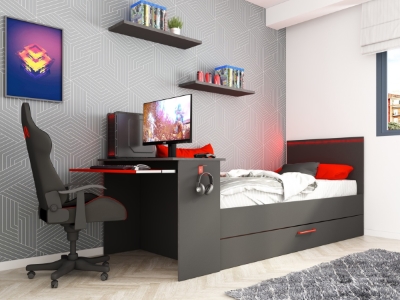 kompakt-gaming-seng-med-skrivebord-og-uttrekkbar-gjesteseng-90x200---sortrod