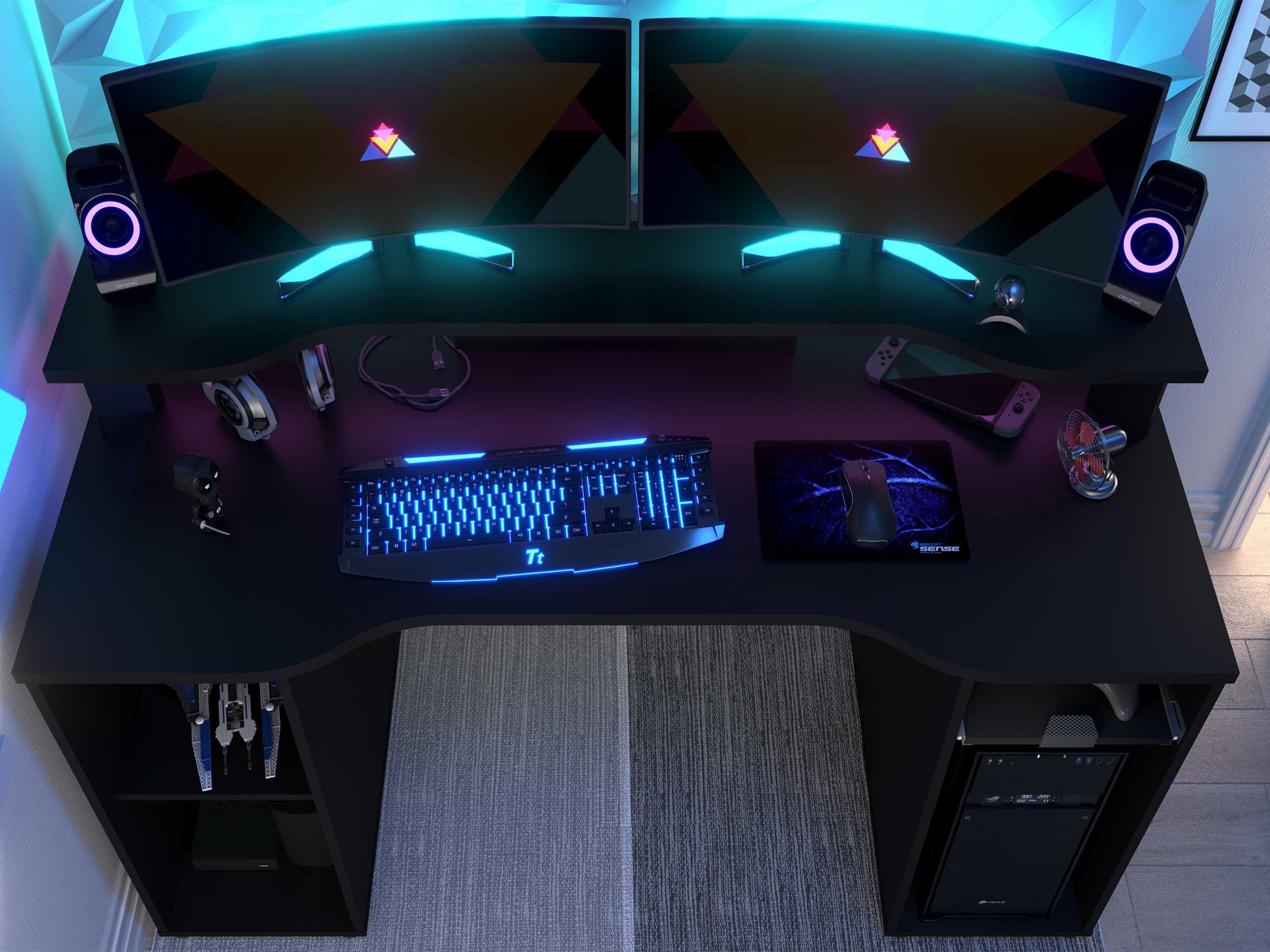 Level Gamingbord med LED-LYS - Sort