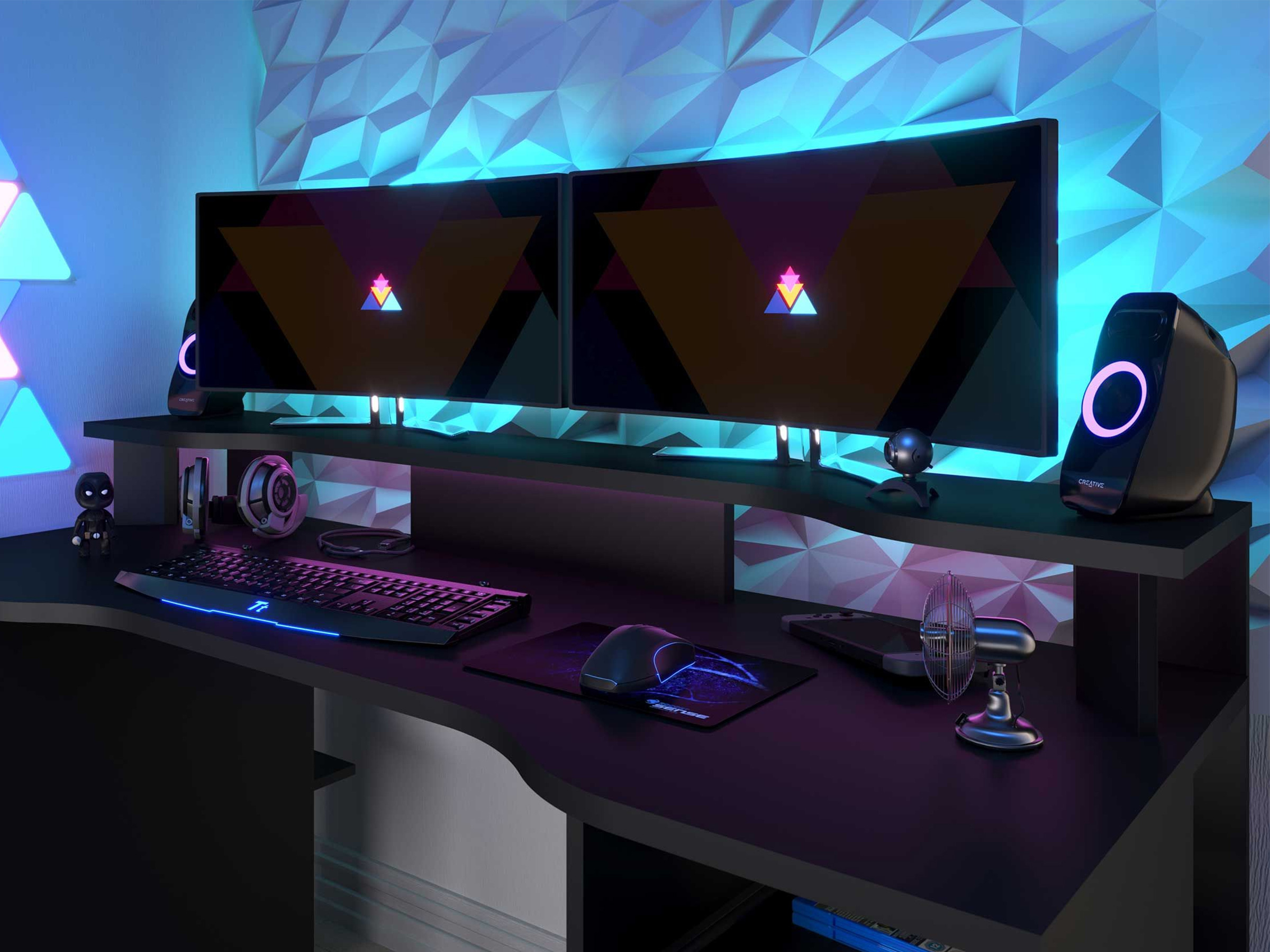 Level Gamingbord med LED-LYS - Sort