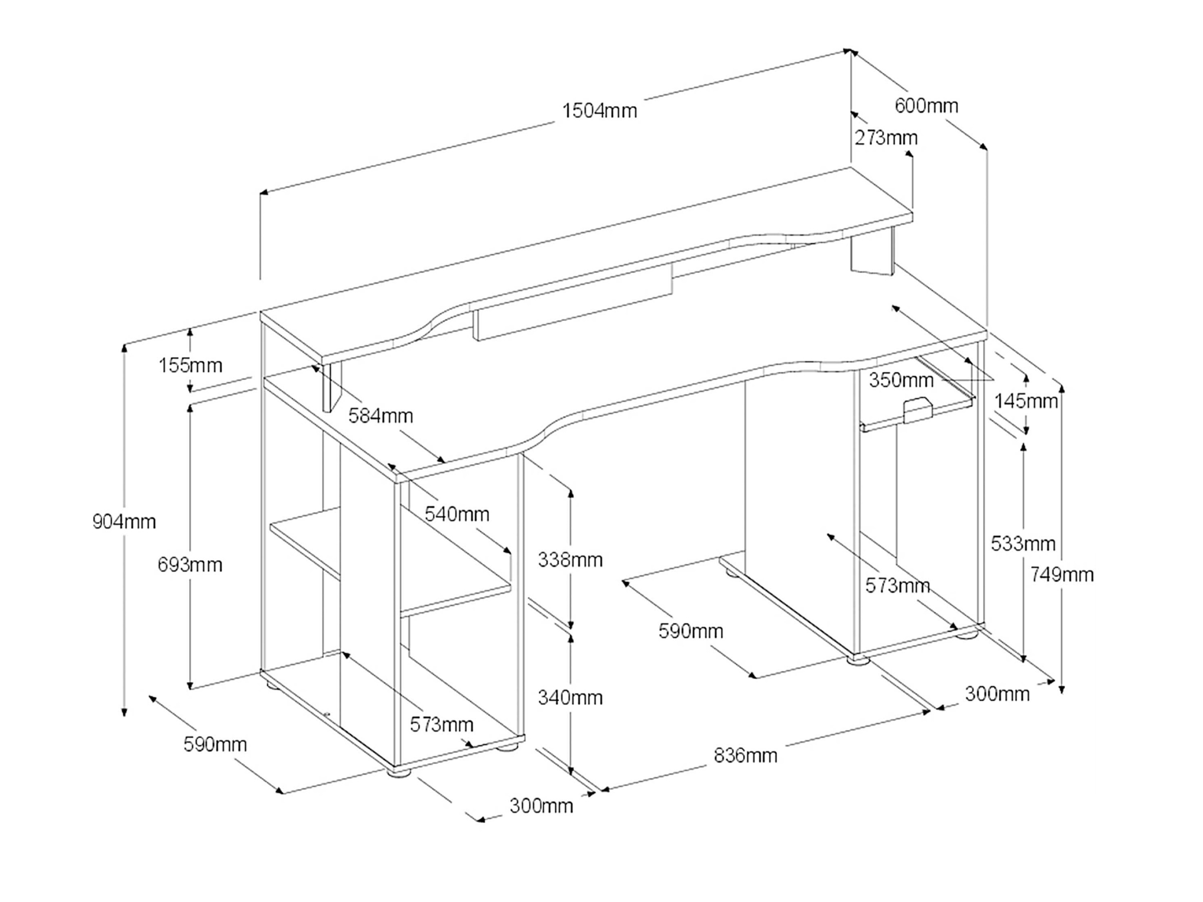 Level Gamingbord med LED-LYS - Sort