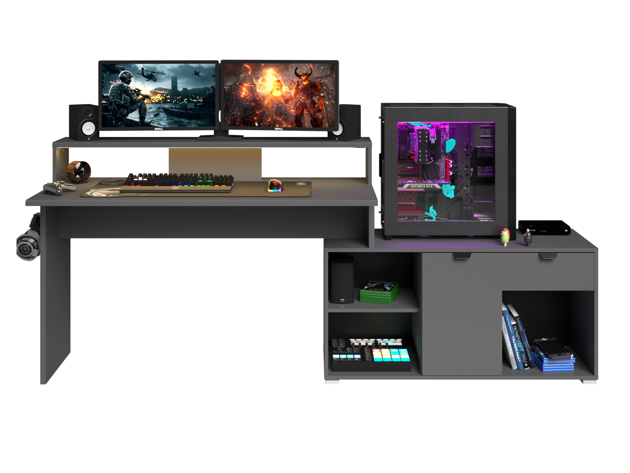 Wortex Gamingbord med Oppbevaringsplass - Sort
