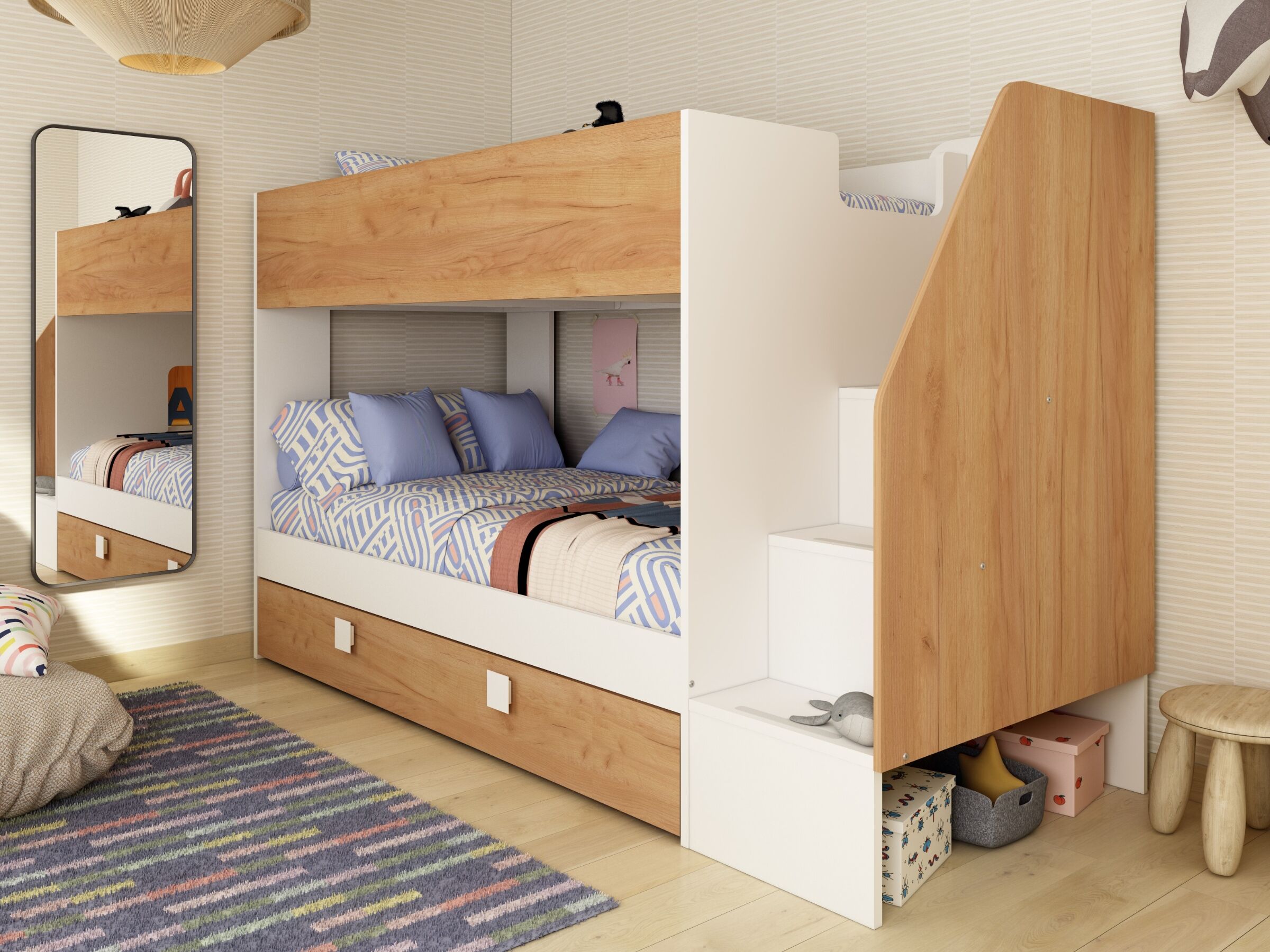 Easy Køyeseng med Uttrekkbar Gjesteseng 90x200 - Eik/Hvit