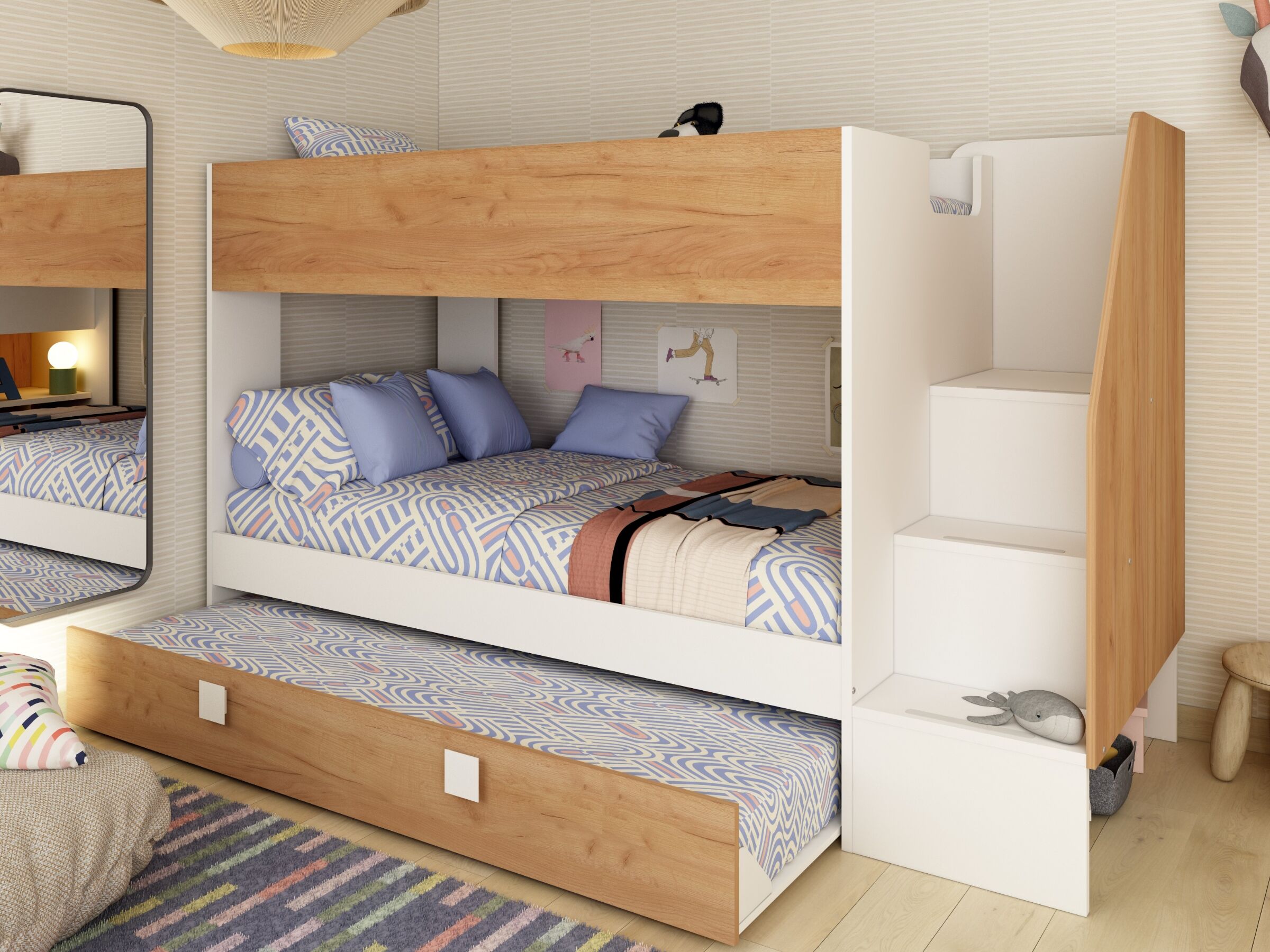 Easy Køyeseng med Uttrekkbar Gjesteseng 90x200 - Eik/Hvit