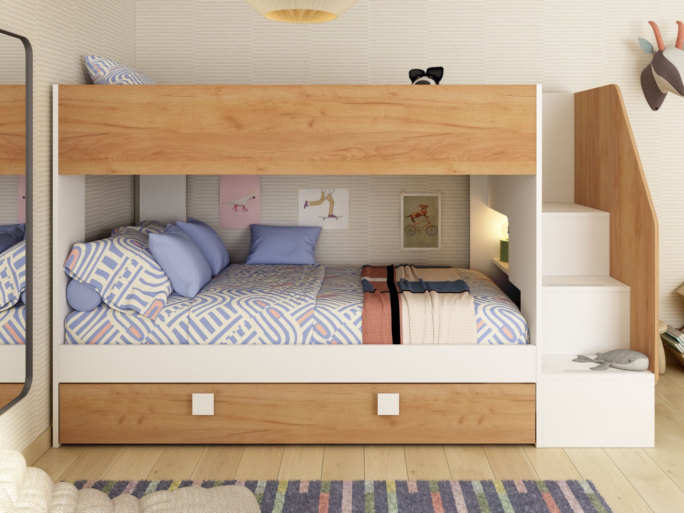 Easy Køyeseng med Uttrekkbar Gjesteseng 90x200 - Eik/Hvit