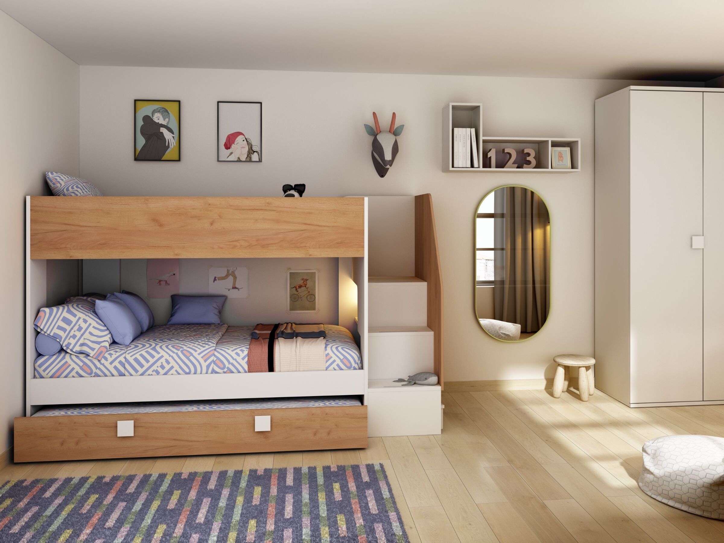 Easy Køyeseng med Uttrekkbar Gjesteseng 90x200 - Eik/Hvit