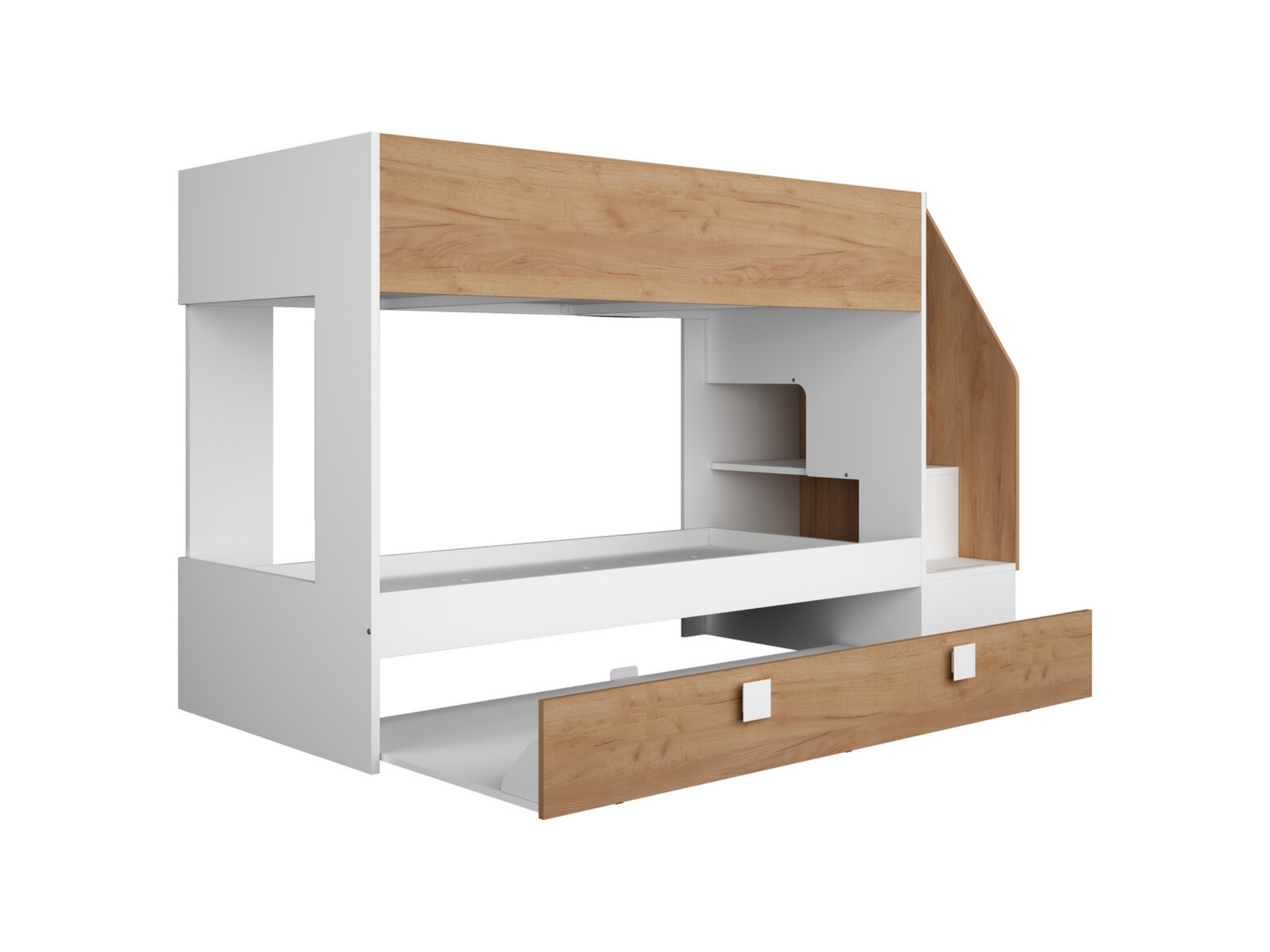 Easy Køyeseng med Uttrekkbar Gjesteseng 90x200 - Eik/Hvit