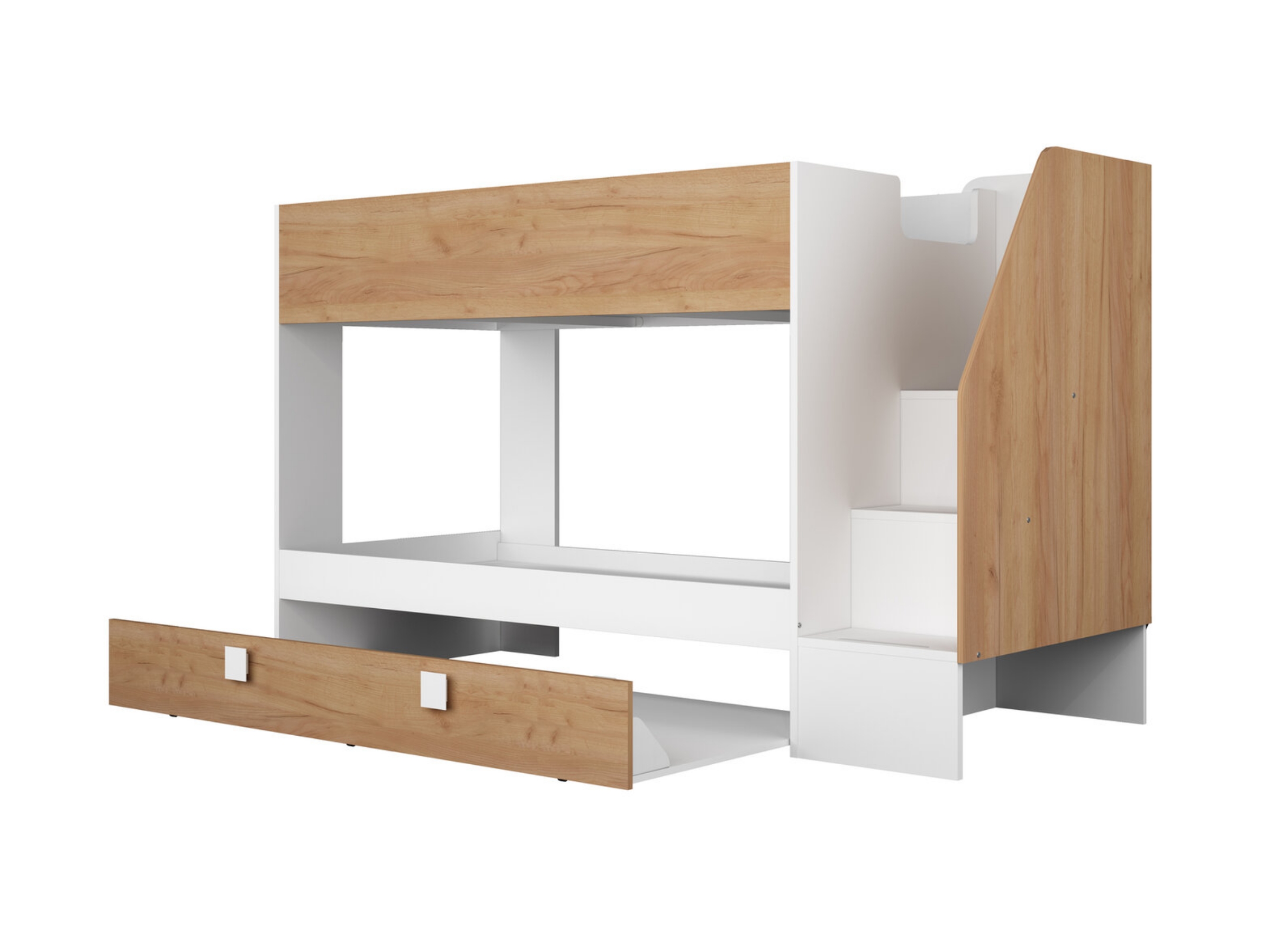 Easy Køyeseng med Uttrekkbar Gjesteseng 90x200 - Eik/Hvit