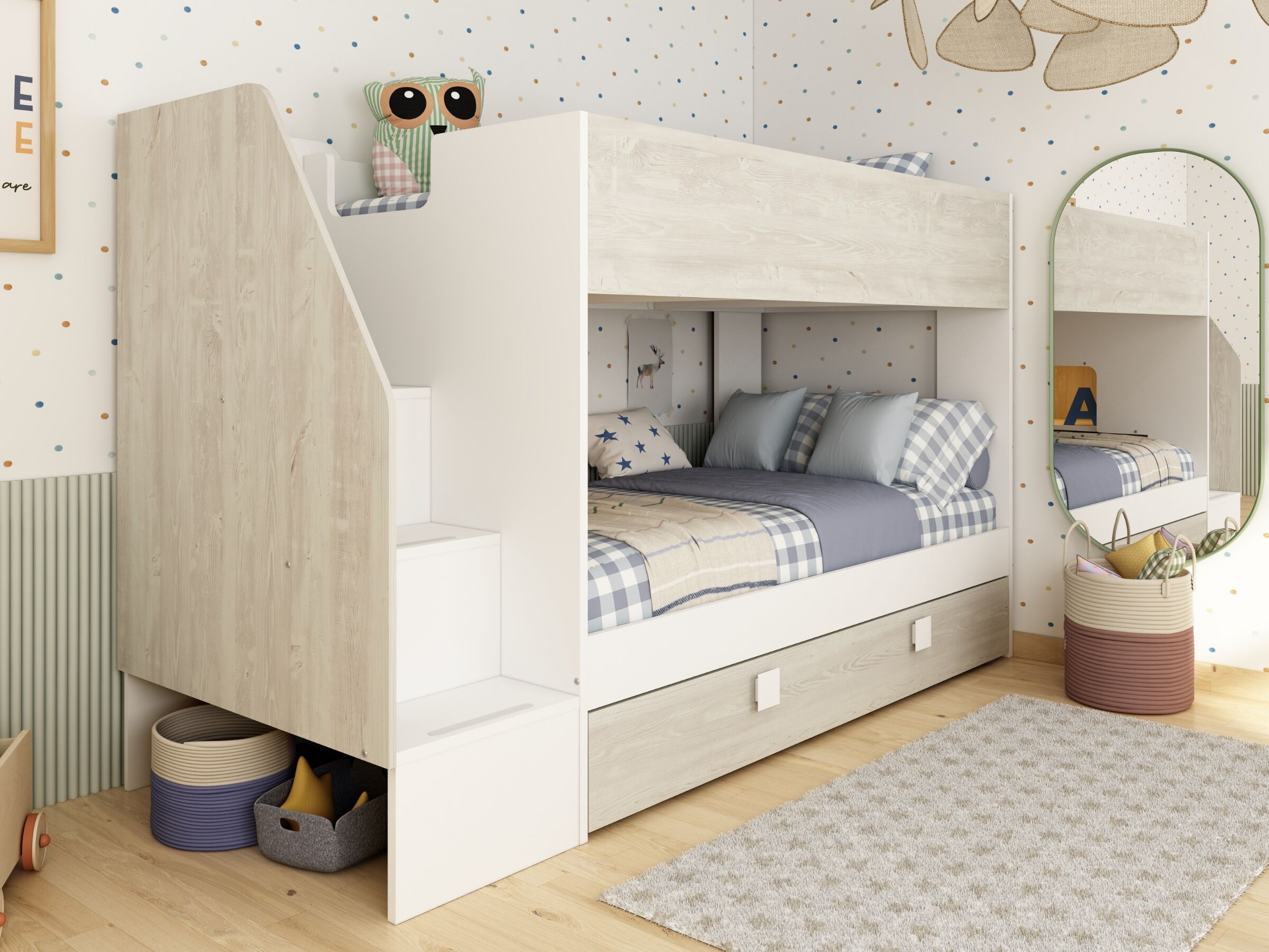 Easy Køyeseng med Uttrekkbar Gjesteseng 90x200 - Hvit/Natur