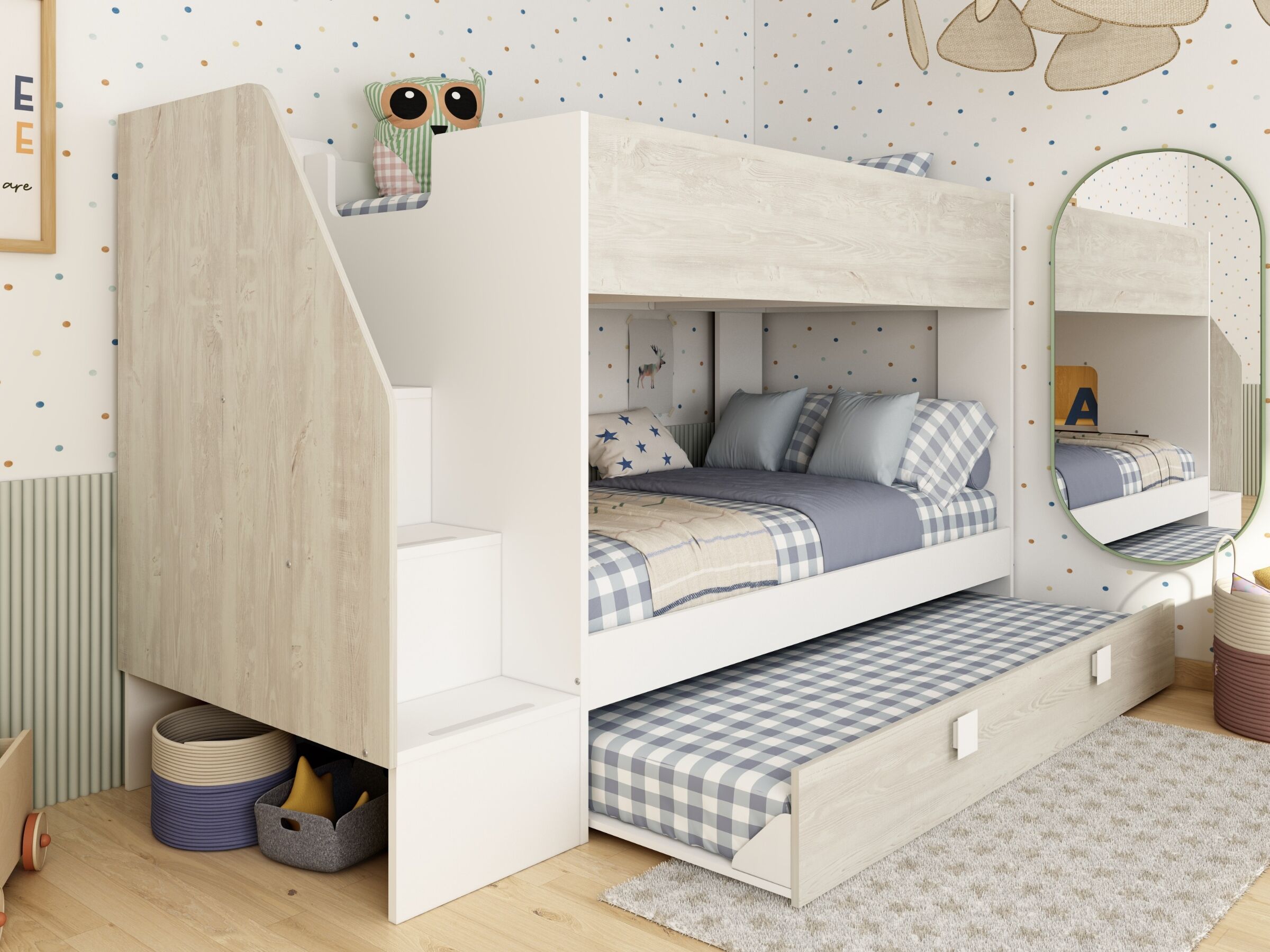 Easy Køyeseng med Uttrekkbar Gjesteseng 90x200 - Hvit/Natur