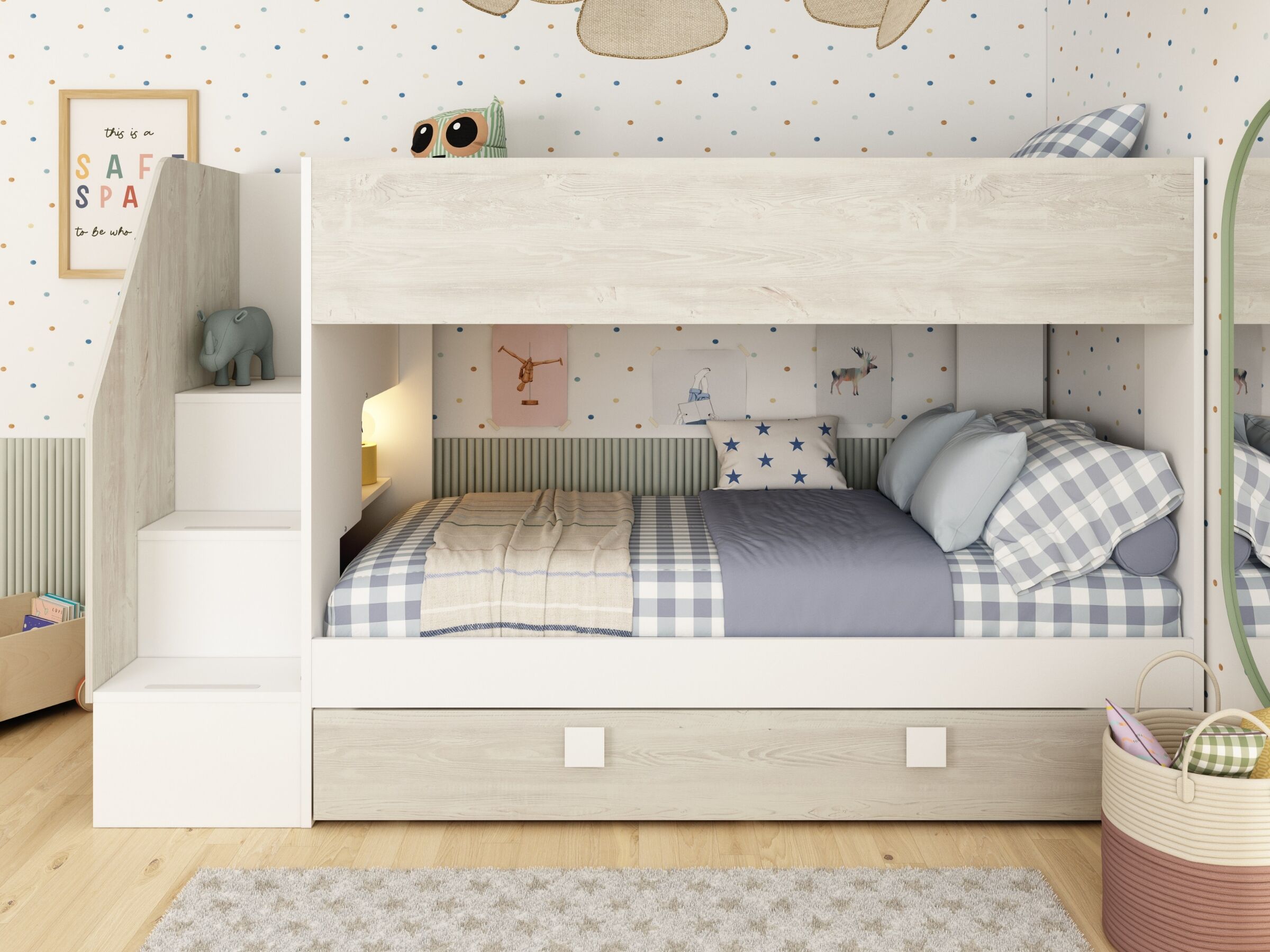 Easy Køyeseng med Uttrekkbar Gjesteseng 90x200 - Hvit/Natur