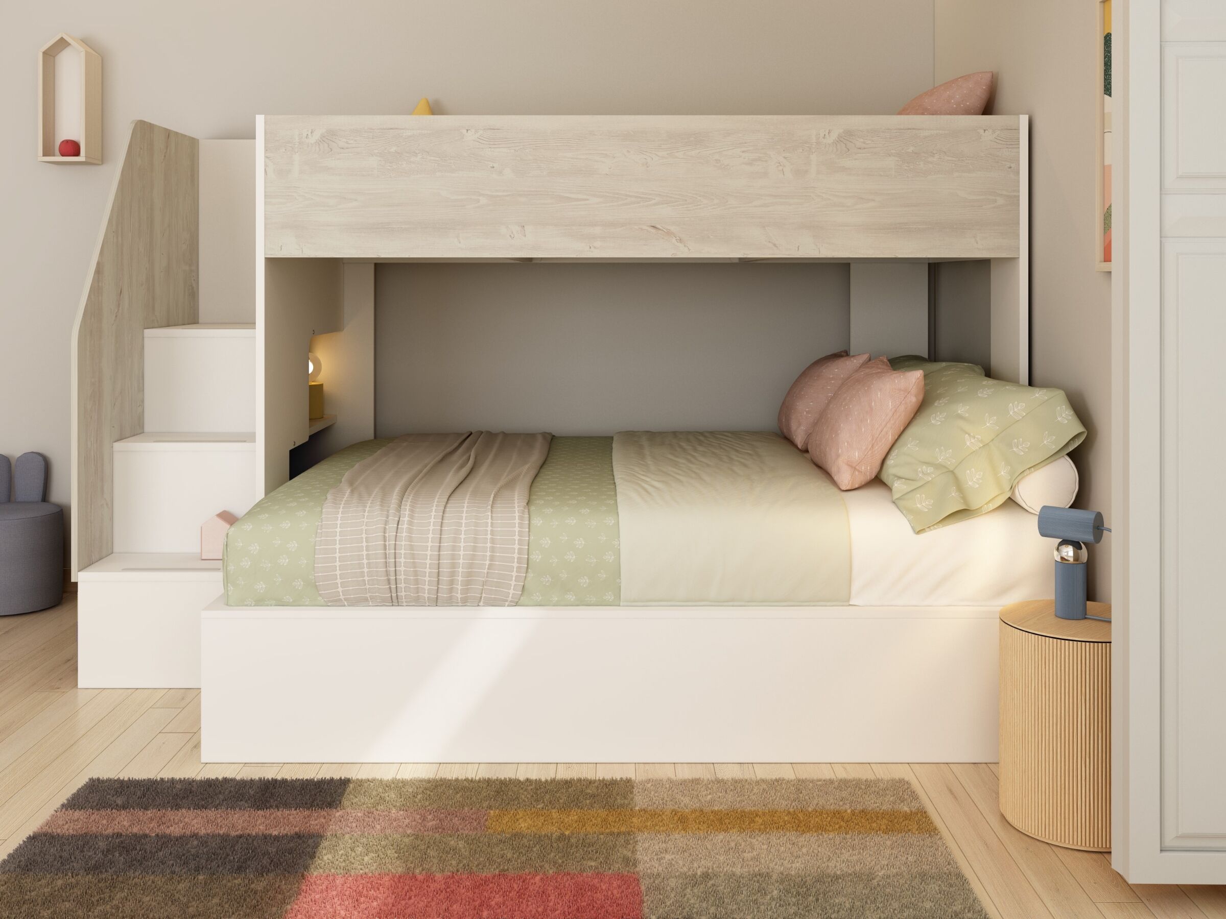 Easy Familiekøye 90x200/140x200 - Hvit/Natur