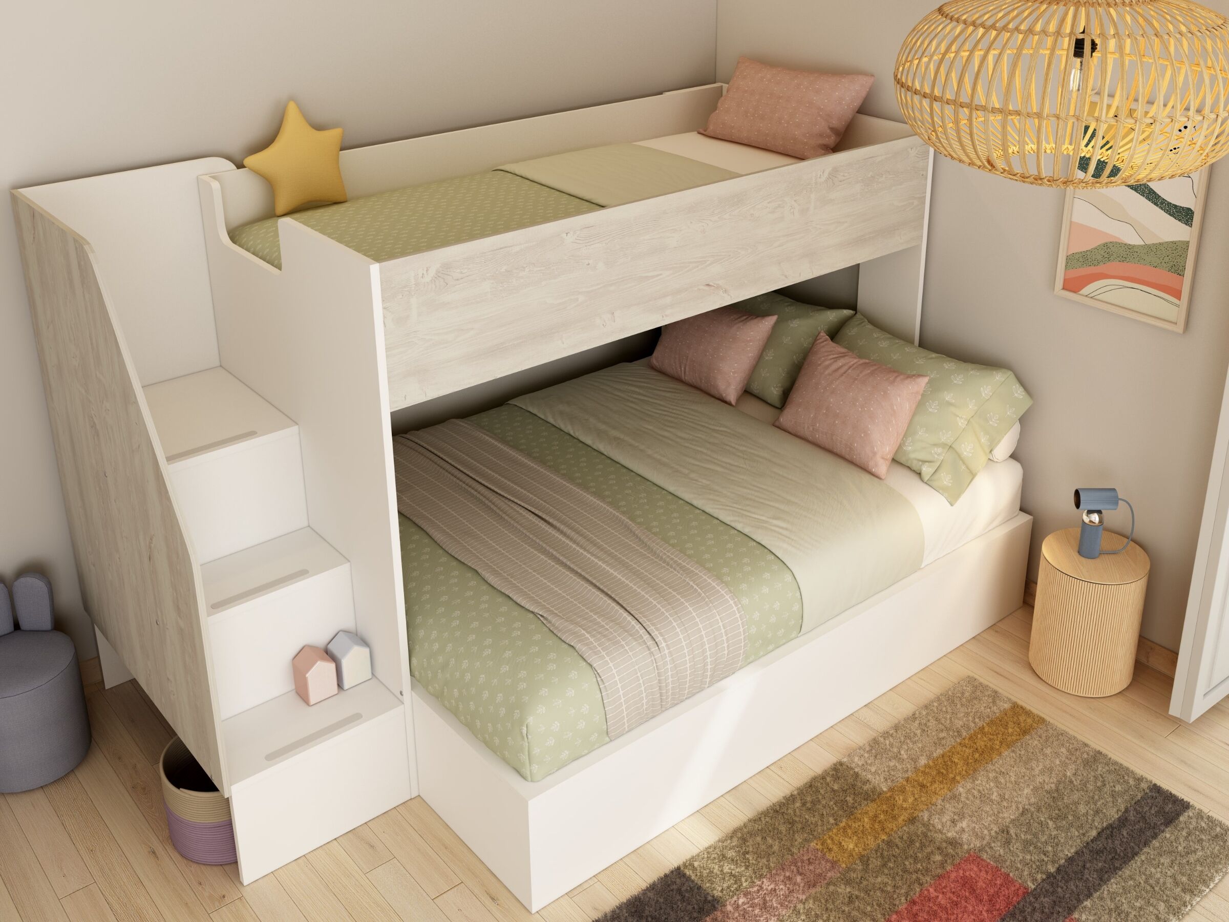 Easy Familiekøye 90x200/140x200 - Hvit/Natur