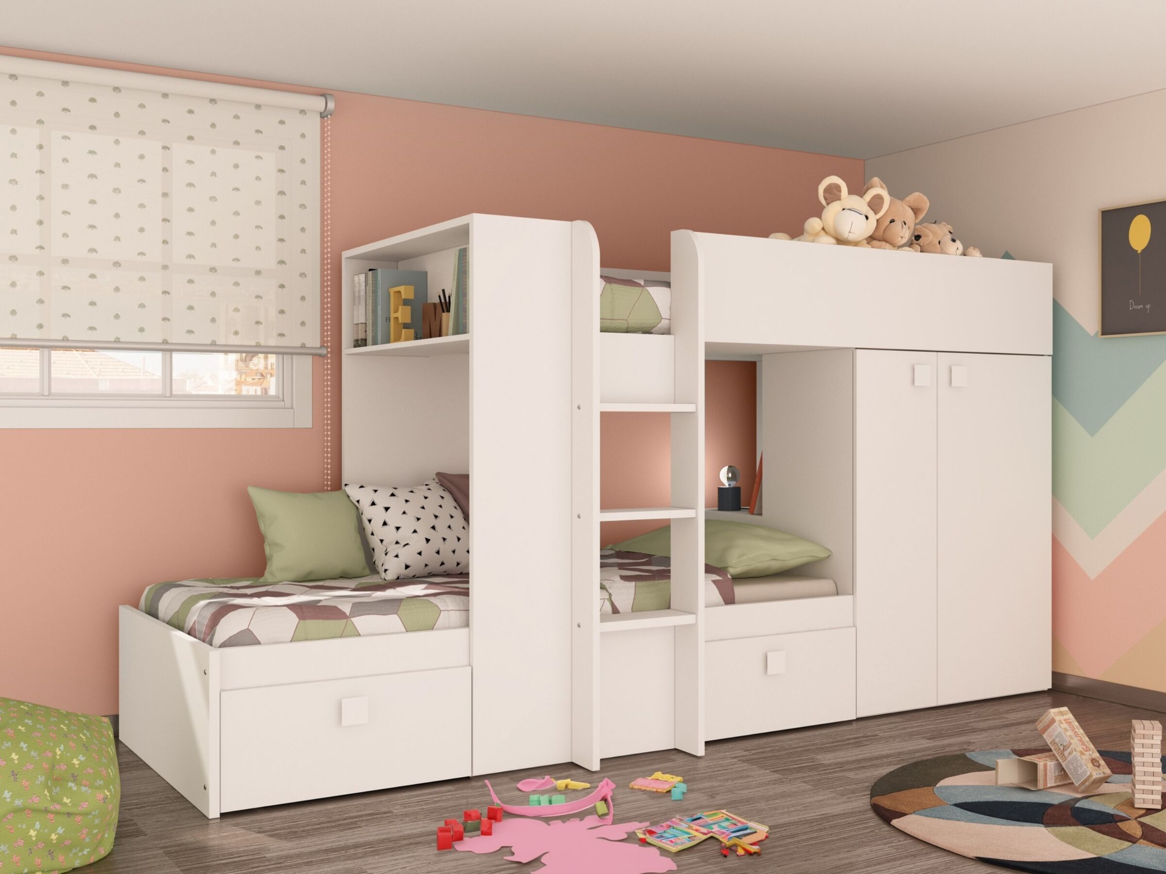 Bolton Køyeseng med Garderobe og Skuff 90x200 - Hvit