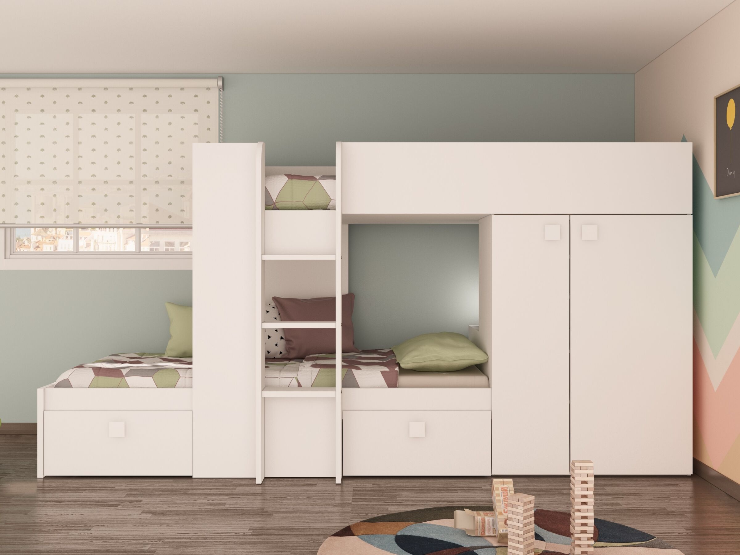 Bolton Køyeseng med Garderobe og Skuff 90x200 - Hvit