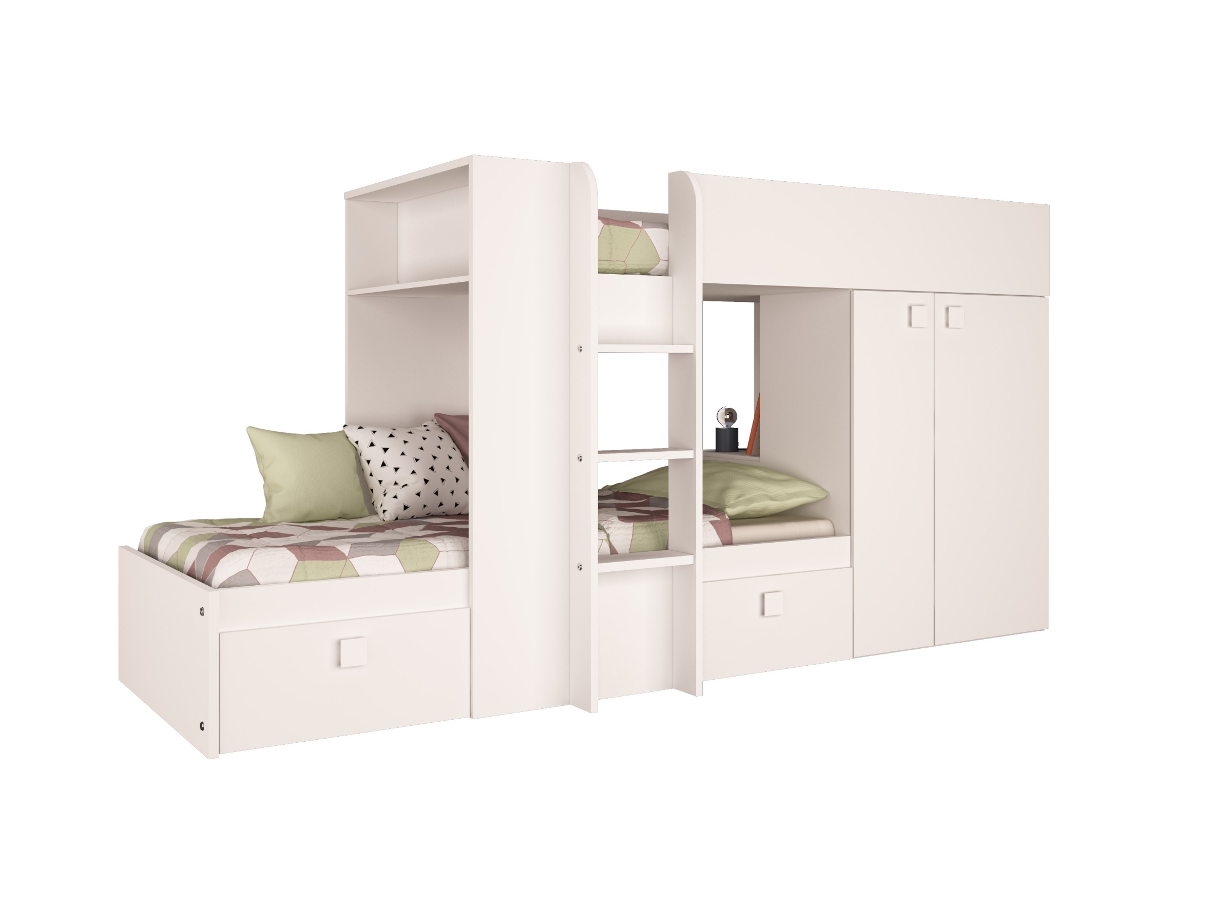 Bolton Køyeseng med Garderobe og Skuff 90x200 - Hvit