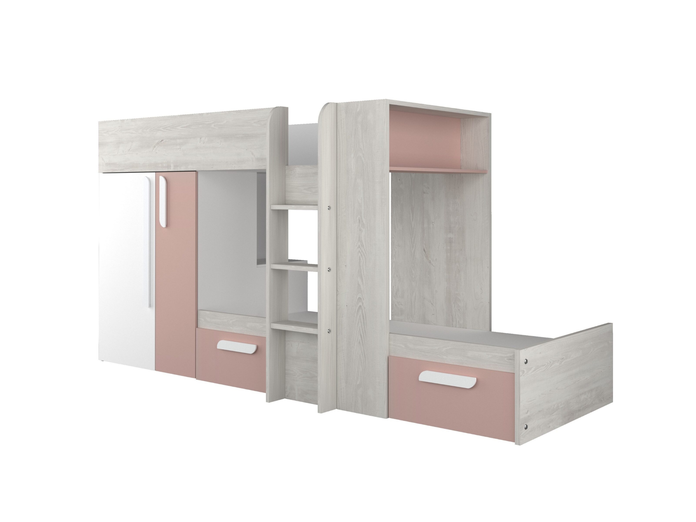 Melbourne Køyeseng med Garderobe og Skuff 90x200 - Rosa/Natur
