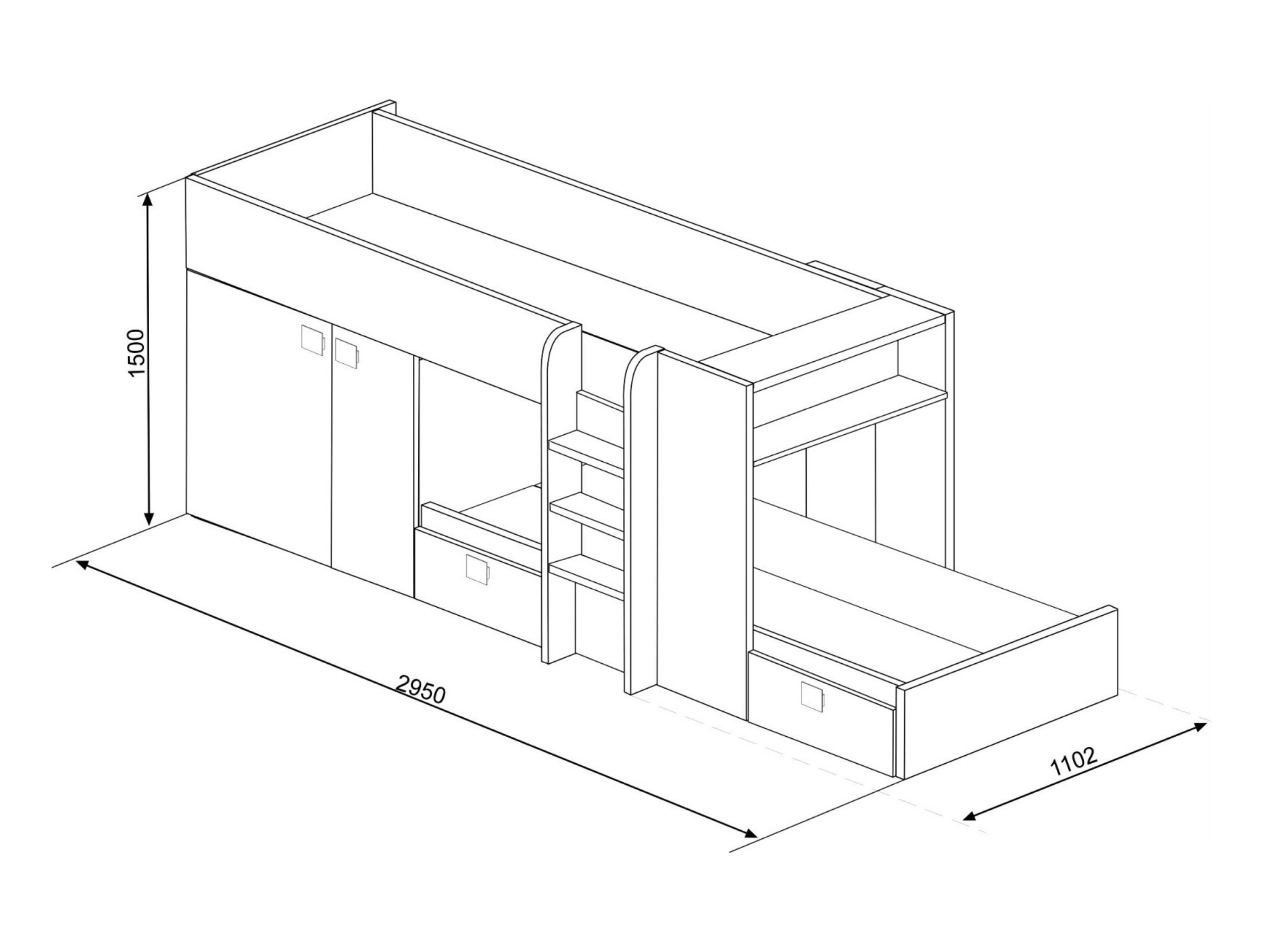 Melbourne Køyeseng med Garderobe og Skuff 90x200 - Rosa/Natur