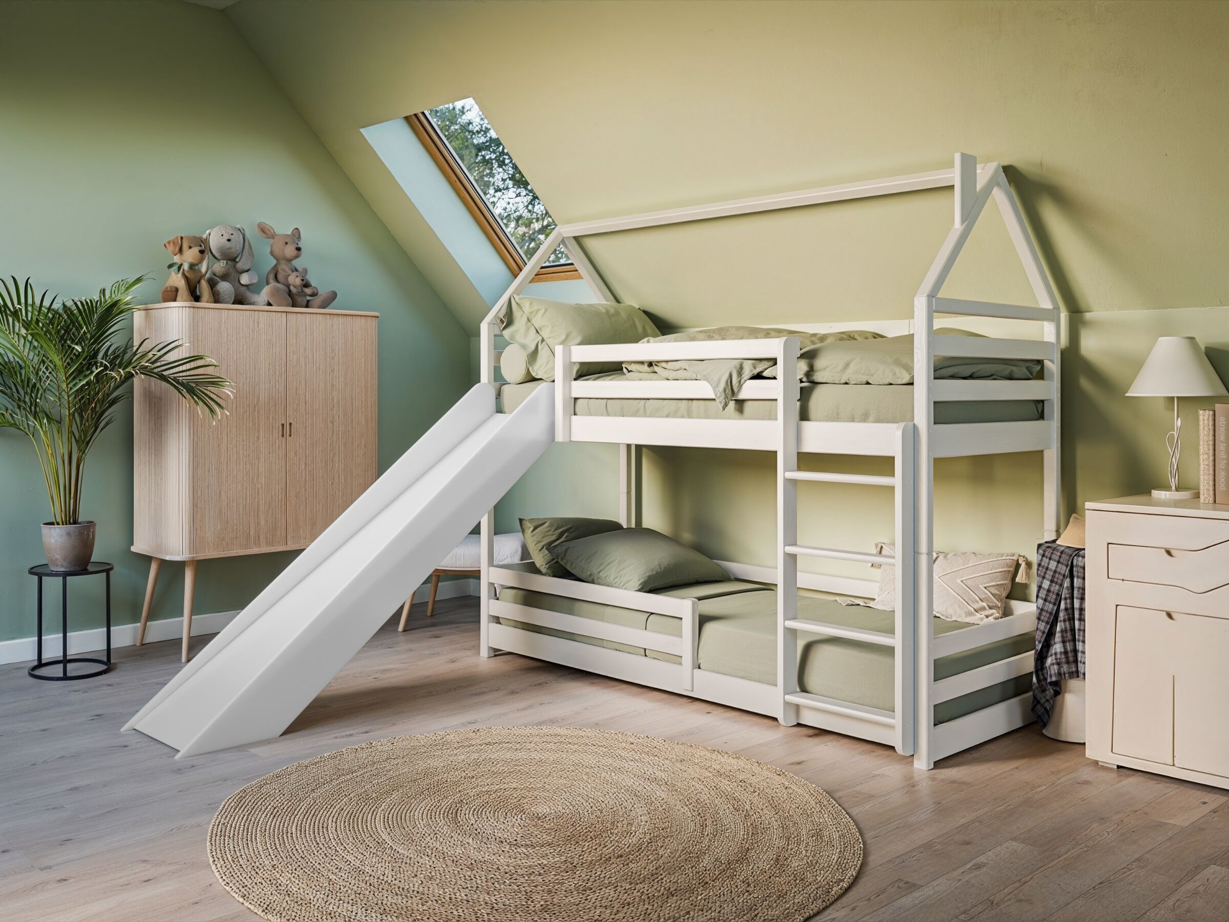 Play Køyeseng Hus med Sklie 90x200 - Hvit