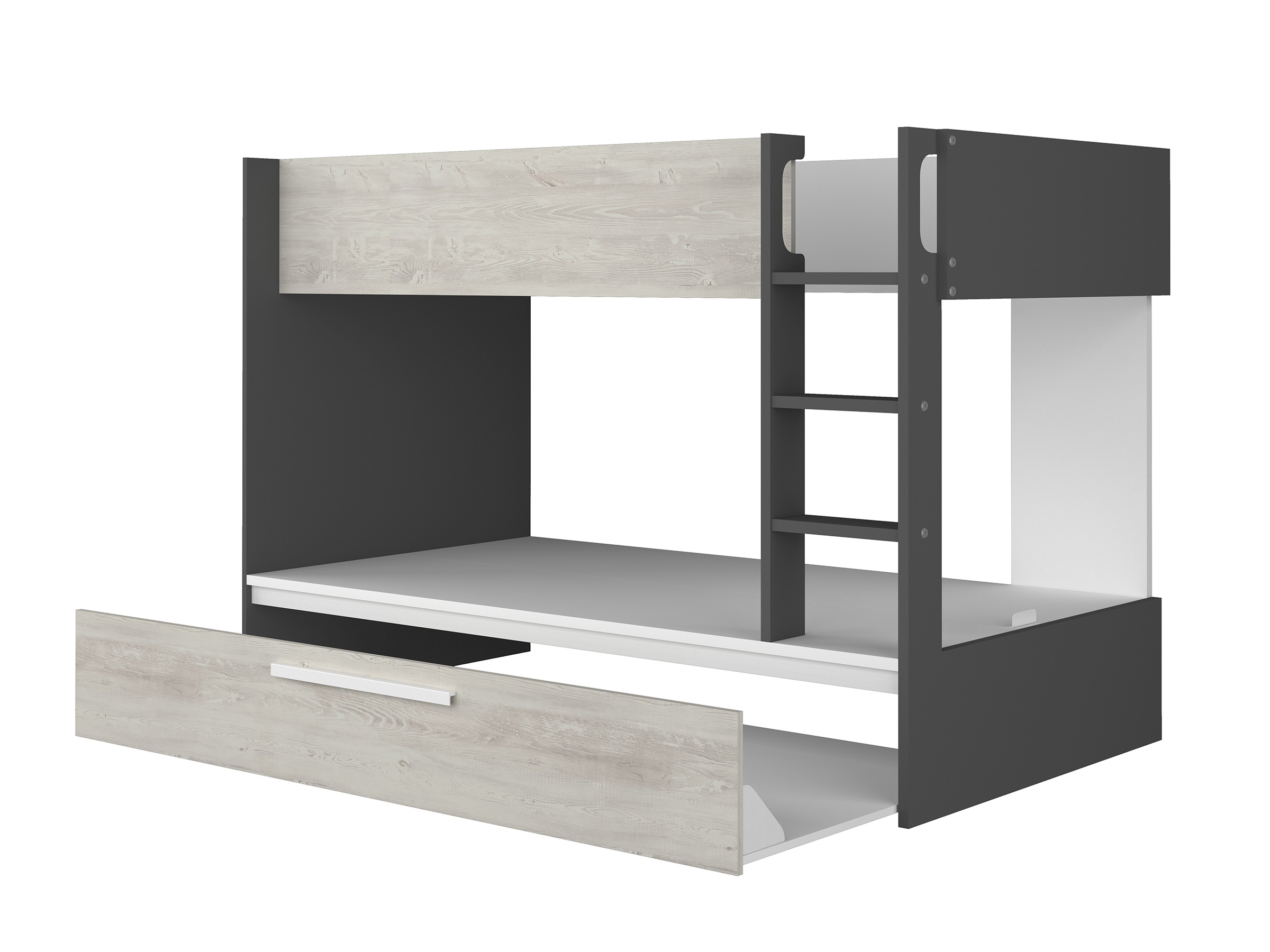 Silver Køyeseng med Uttrekkbar Gjesteseng 90x200 - Sort/Natur