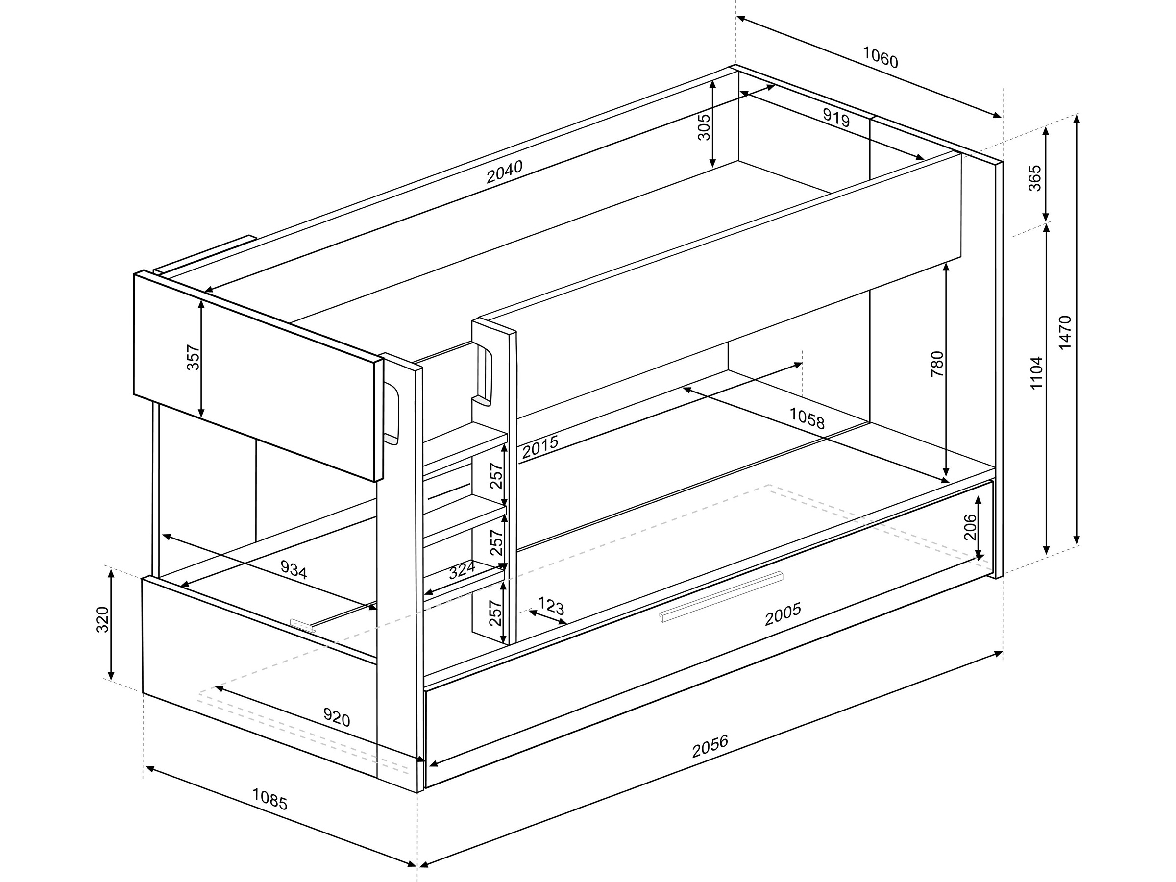 Silver Køyeseng med Uttrekkbar Gjesteseng 90x200 - Sort/Natur