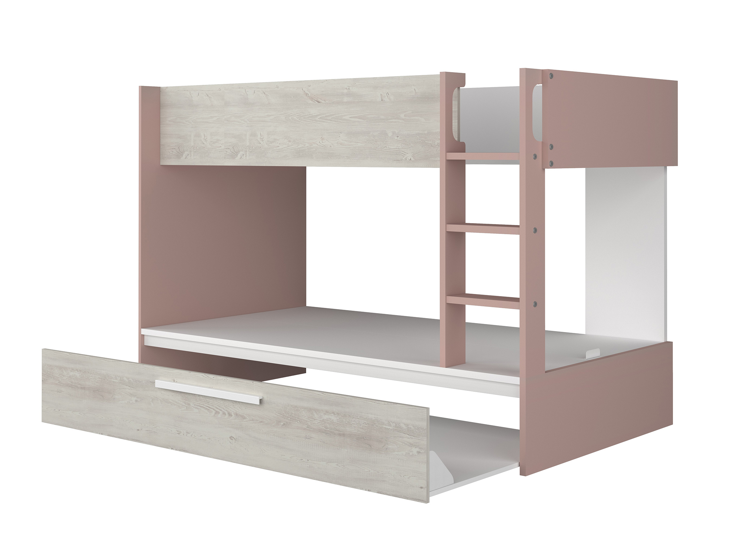 Silver Køyeseng med Uttrekkbar Gjesteseng 90x200 - Rosa/Natur