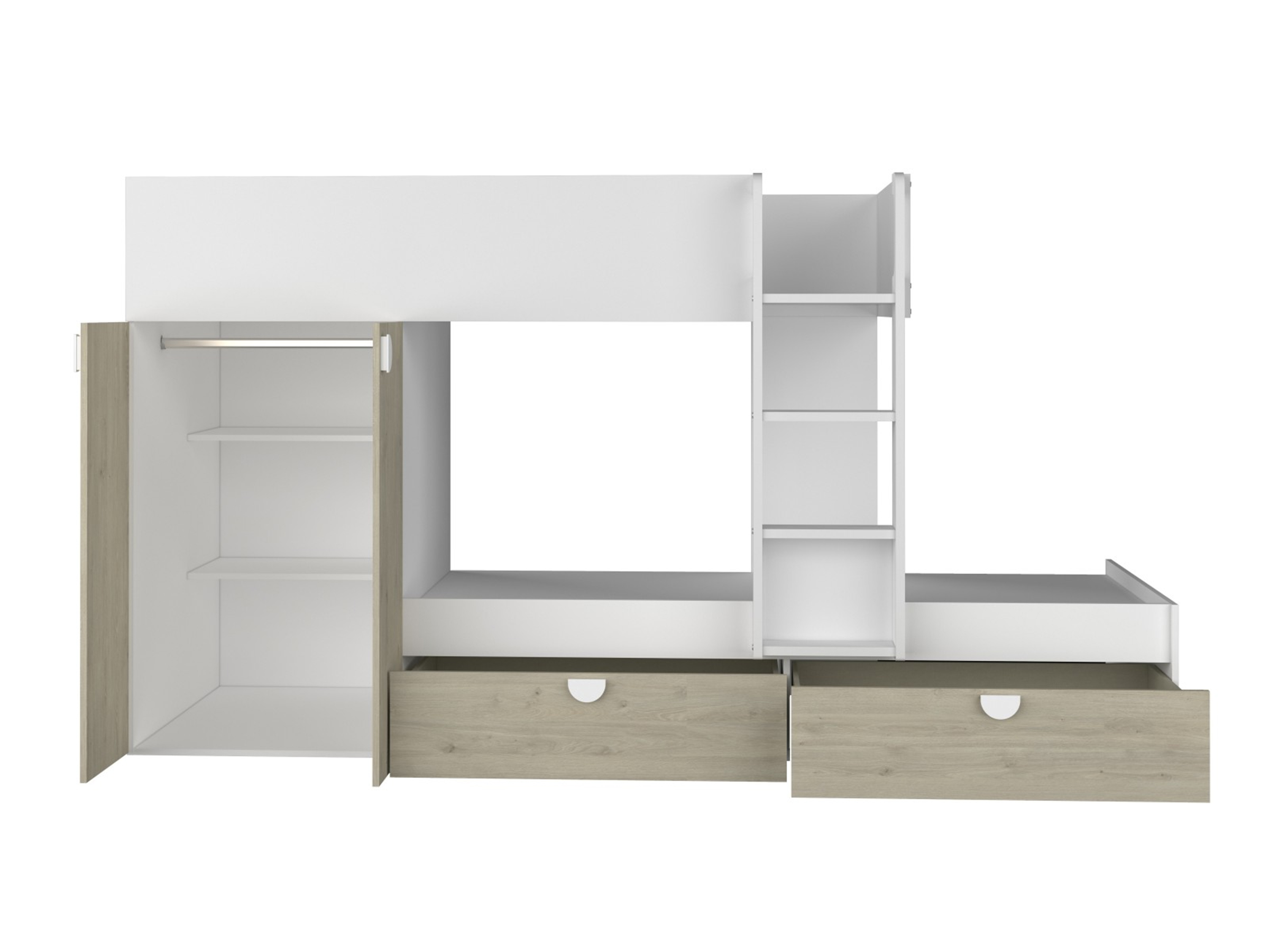 Ecru Køyeseng med Garderobeskap 90x190 - Hvit/Natur