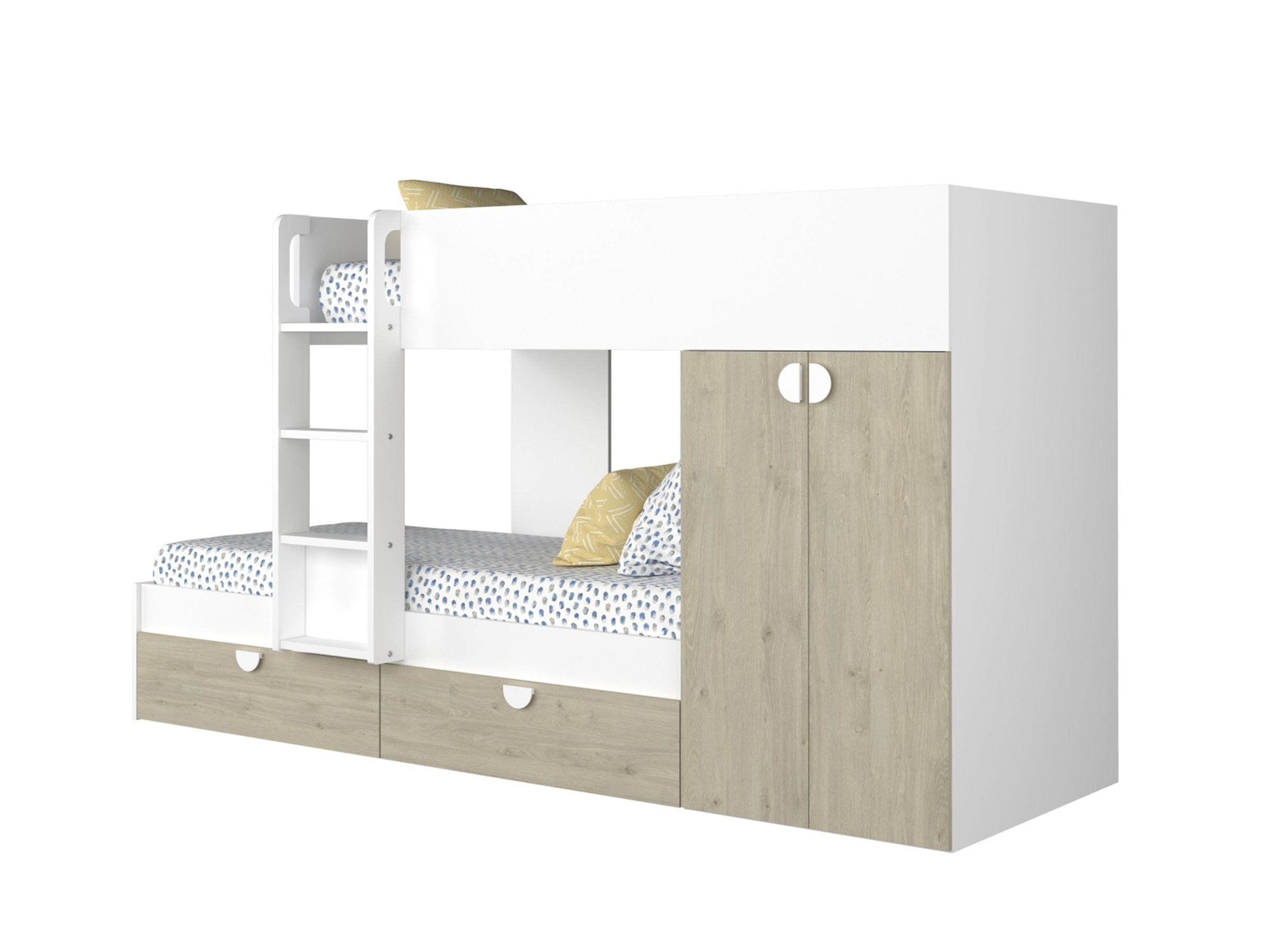 Ecru Køyeseng med Garderobeskap 90x190 - Hvit/Natur