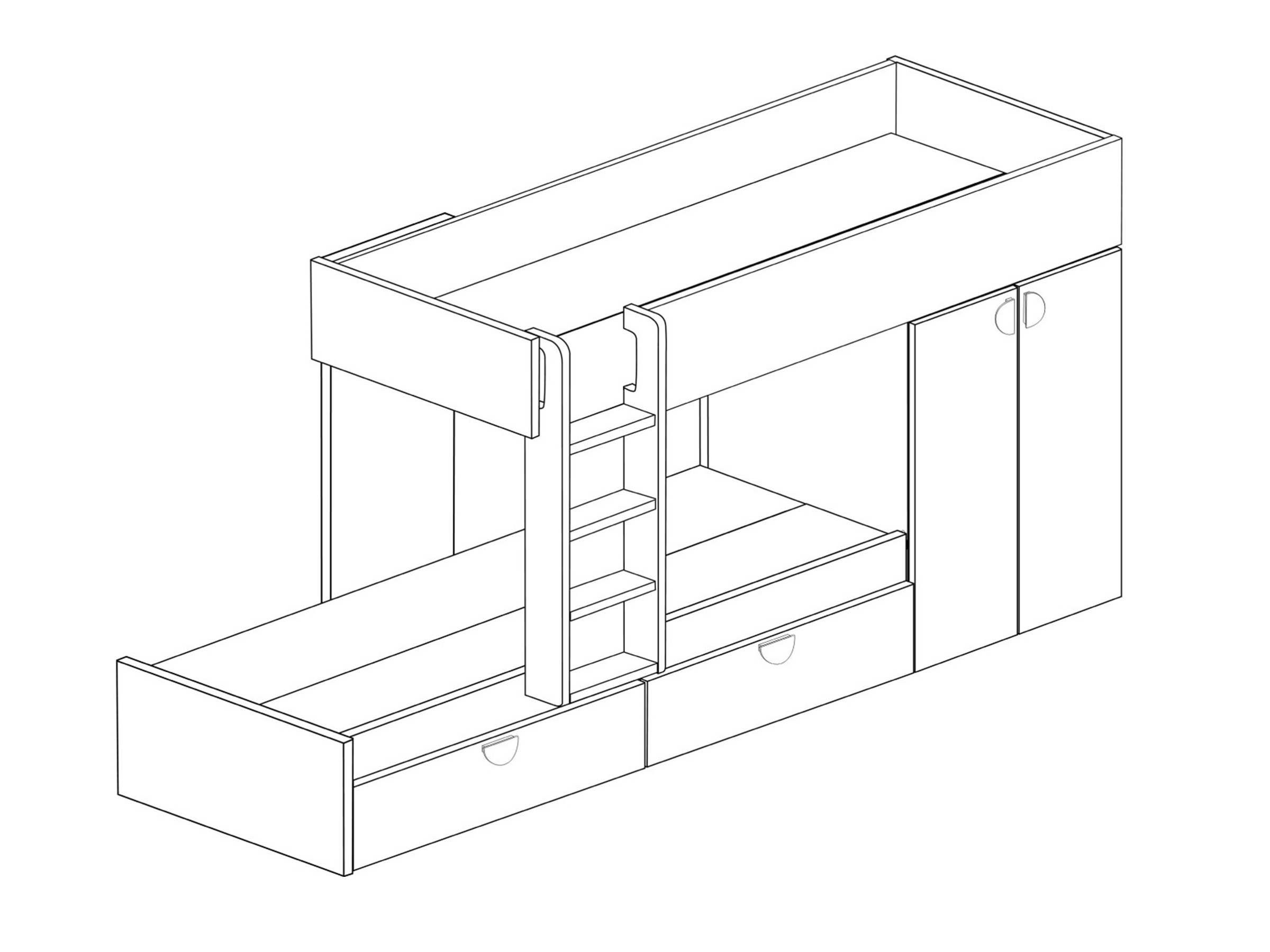 Ecru Køyeseng med Garderobeskap 90x190 - Hvit/Natur