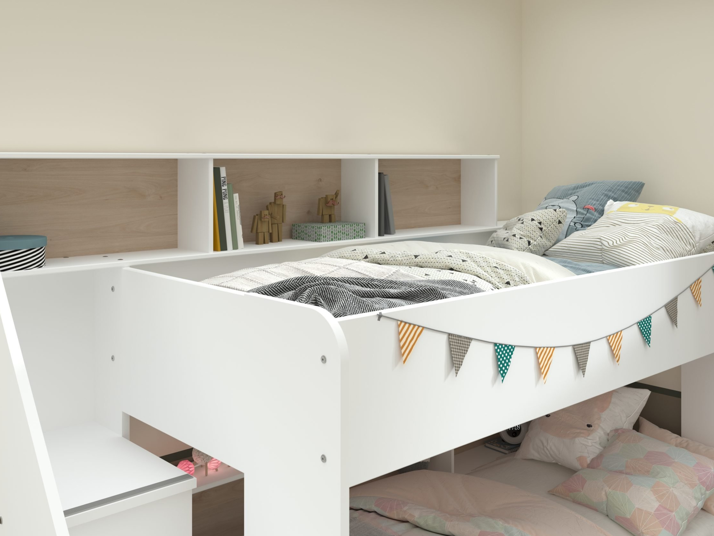 Bibop Køyeseng med Uttrekkbar Gjesteseng 90x200 - Hvit/Natur