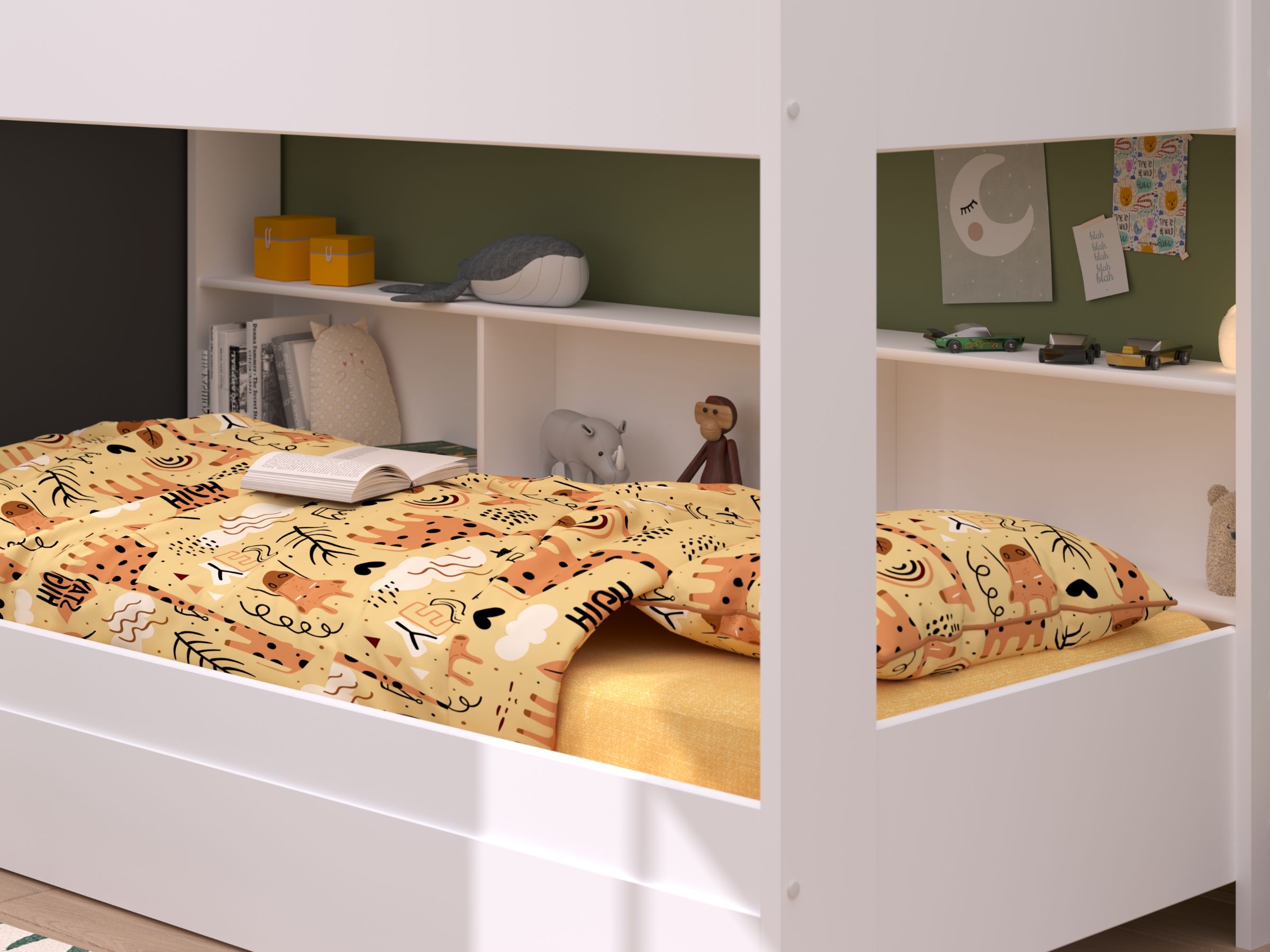 Rufous Køyeseng med Skuff 90x200 - Hvit/Natur