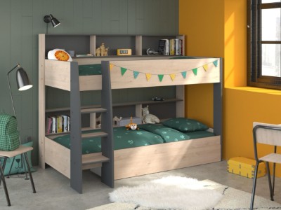 Dim Køyeseng med Skuff 90x200 - Natur/Grå