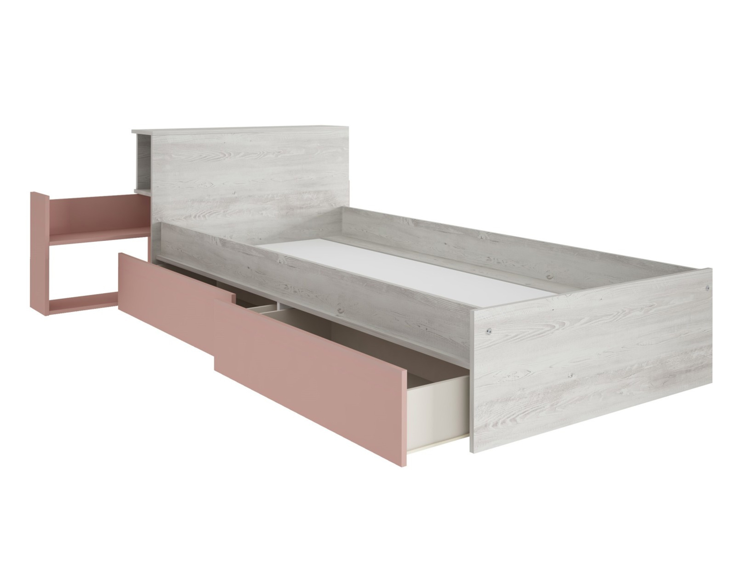 Jazz Enkeltseng med Sengegavl og Skuffer 90x200 - Rosa/Natur