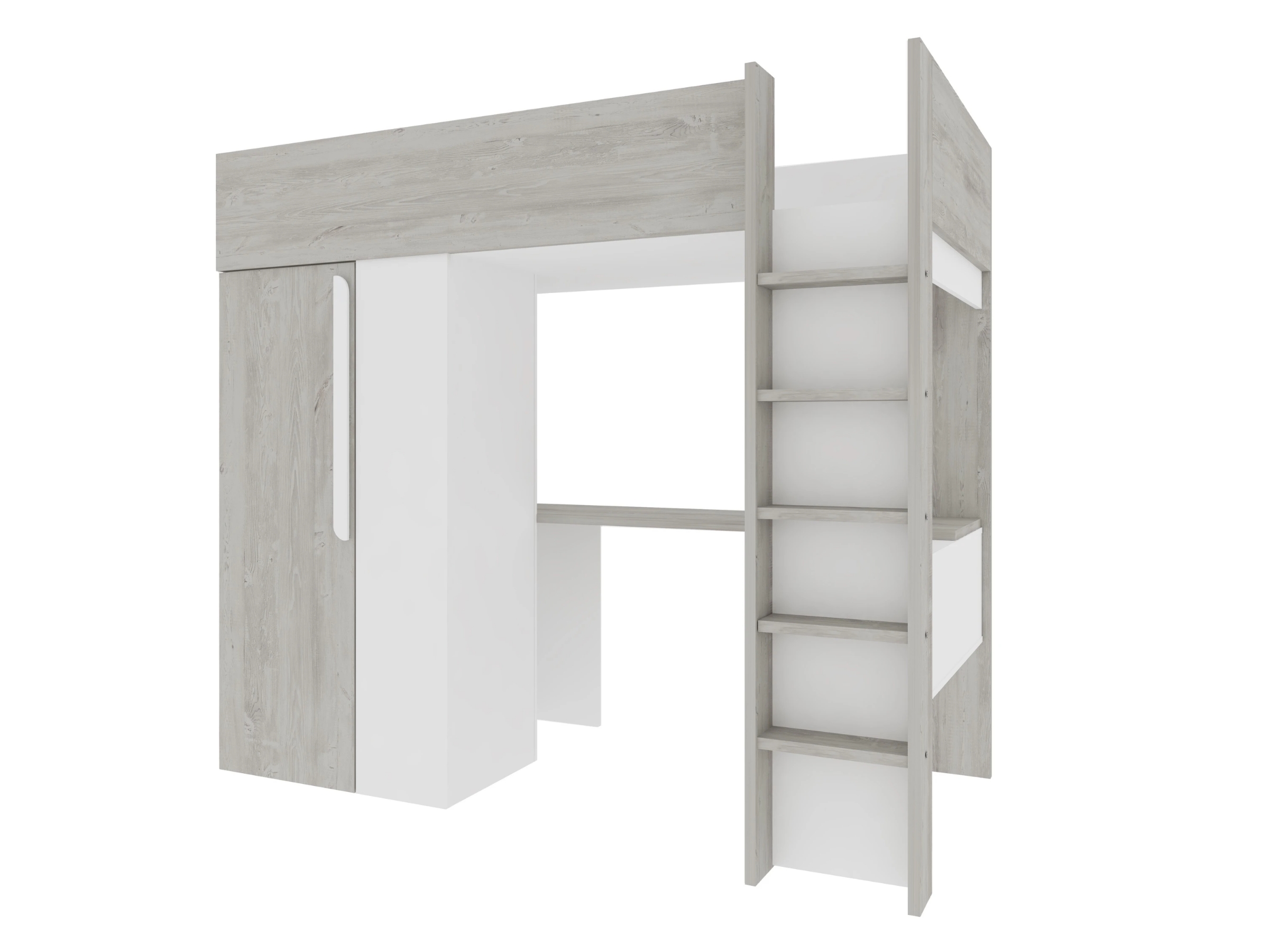 Studio Loftseng med Skrivebord og Garderobe 90x200 - Hvit/Natur