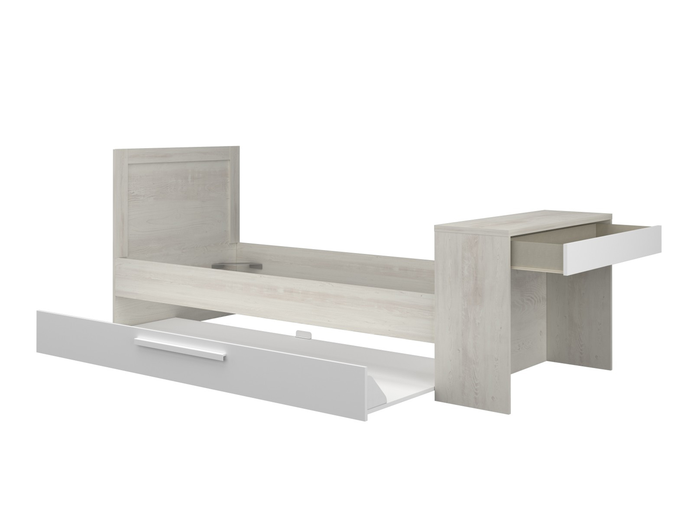 Shipley Multifunksjonell seng med skrivebord og gjesteseng 90x200 - Natur/Hvit