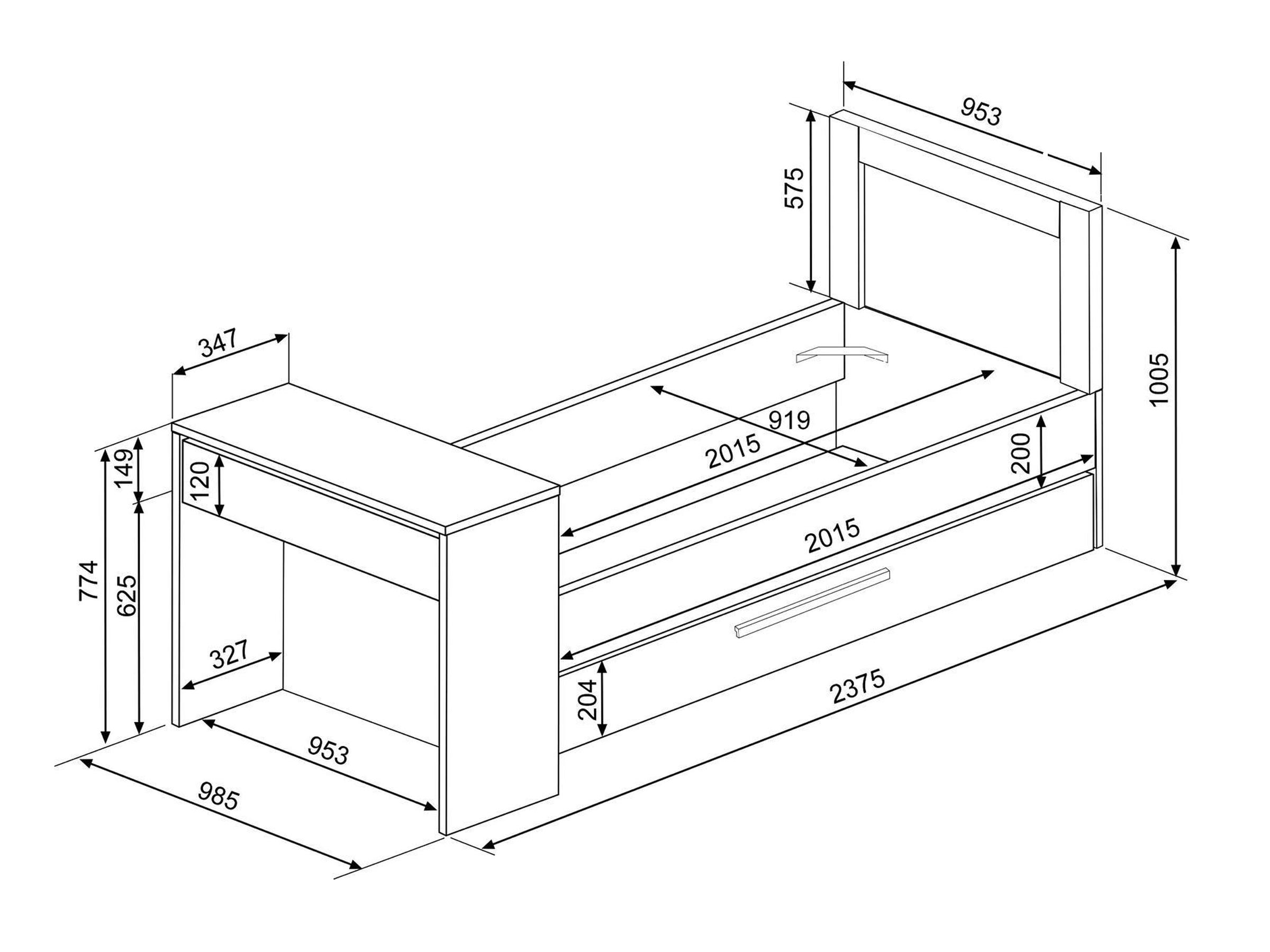 Shipley Multifunksjonell seng med skrivebord og gjesteseng 90x200 - Natur/Hvit