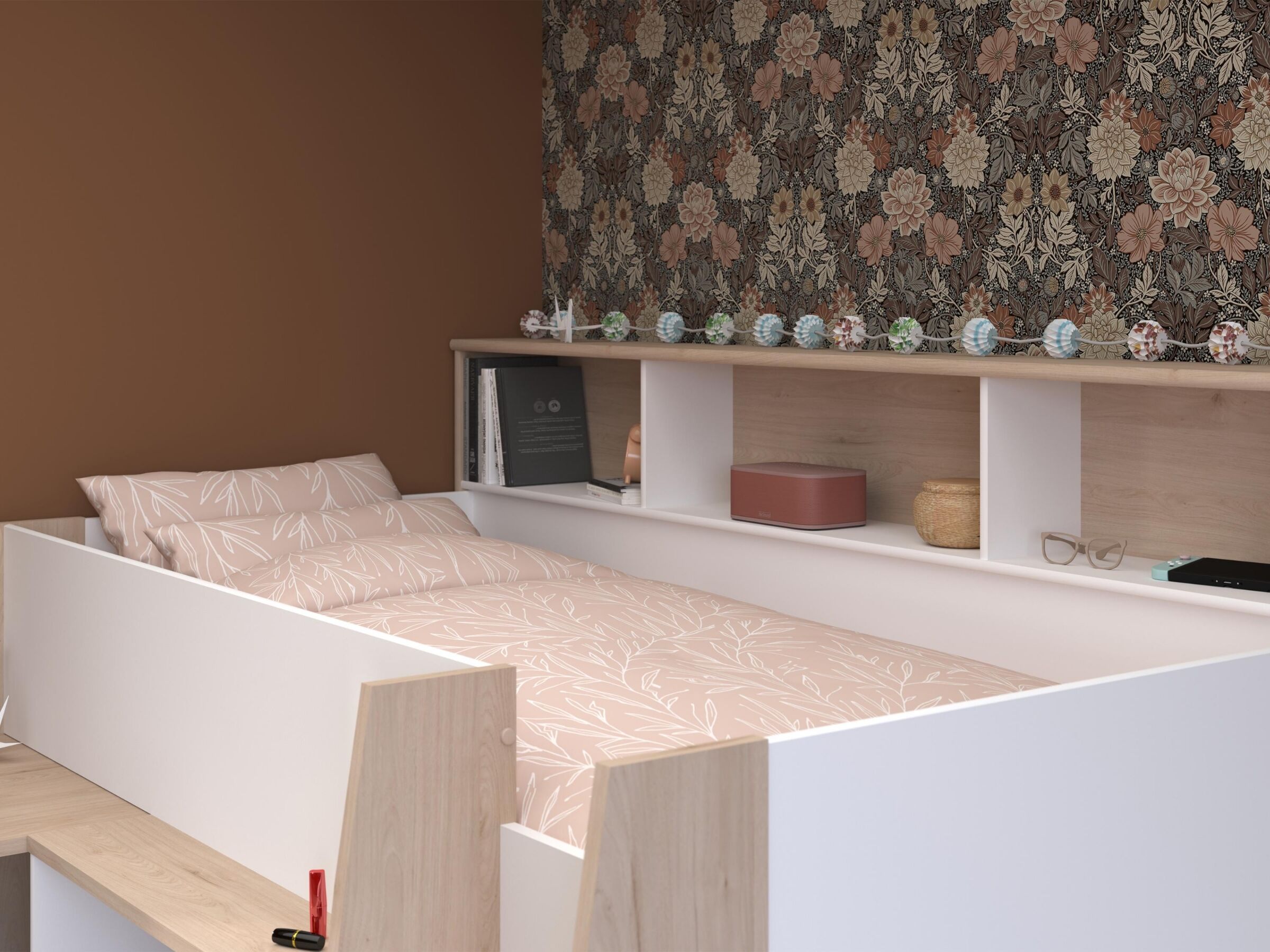 Lucas Halvhøy Seng med Skrivebord 90x200 - Hvit/Natur