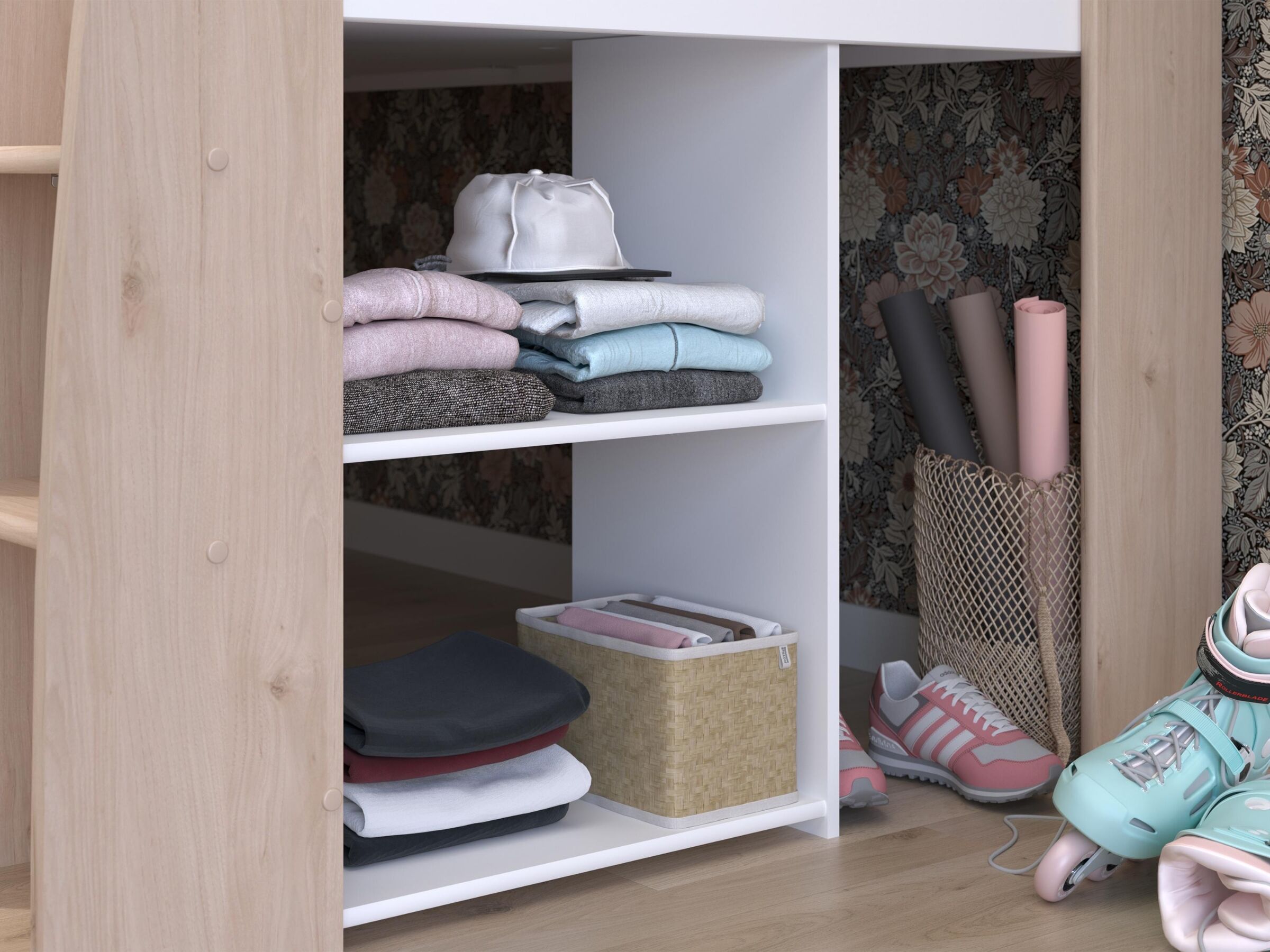 Lucas Halvhøy Seng med Skrivebord 90x200 - Hvit/Natur