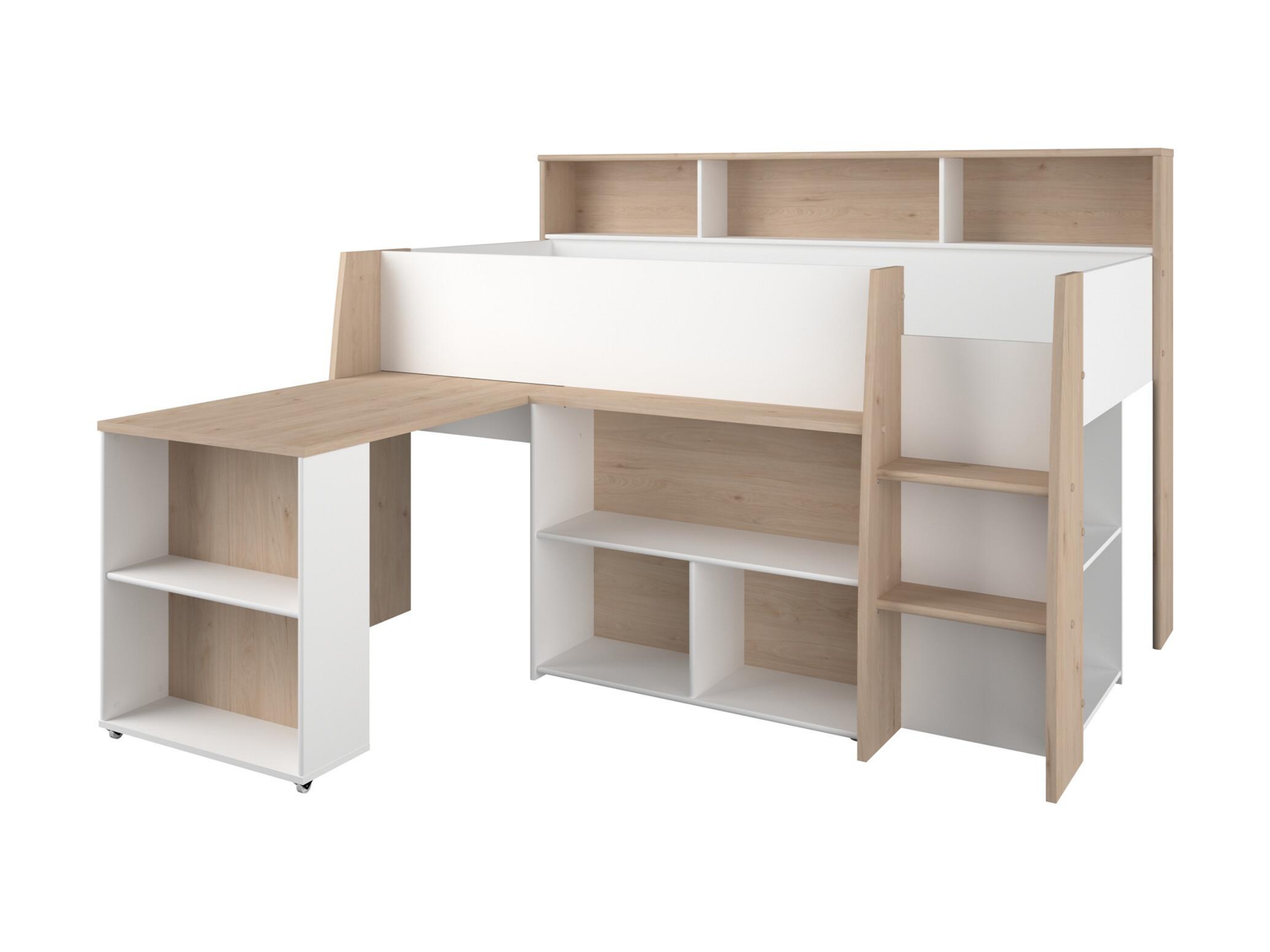 Lucas Halvhøy Seng med Skrivebord 90x200 - Hvit/Natur