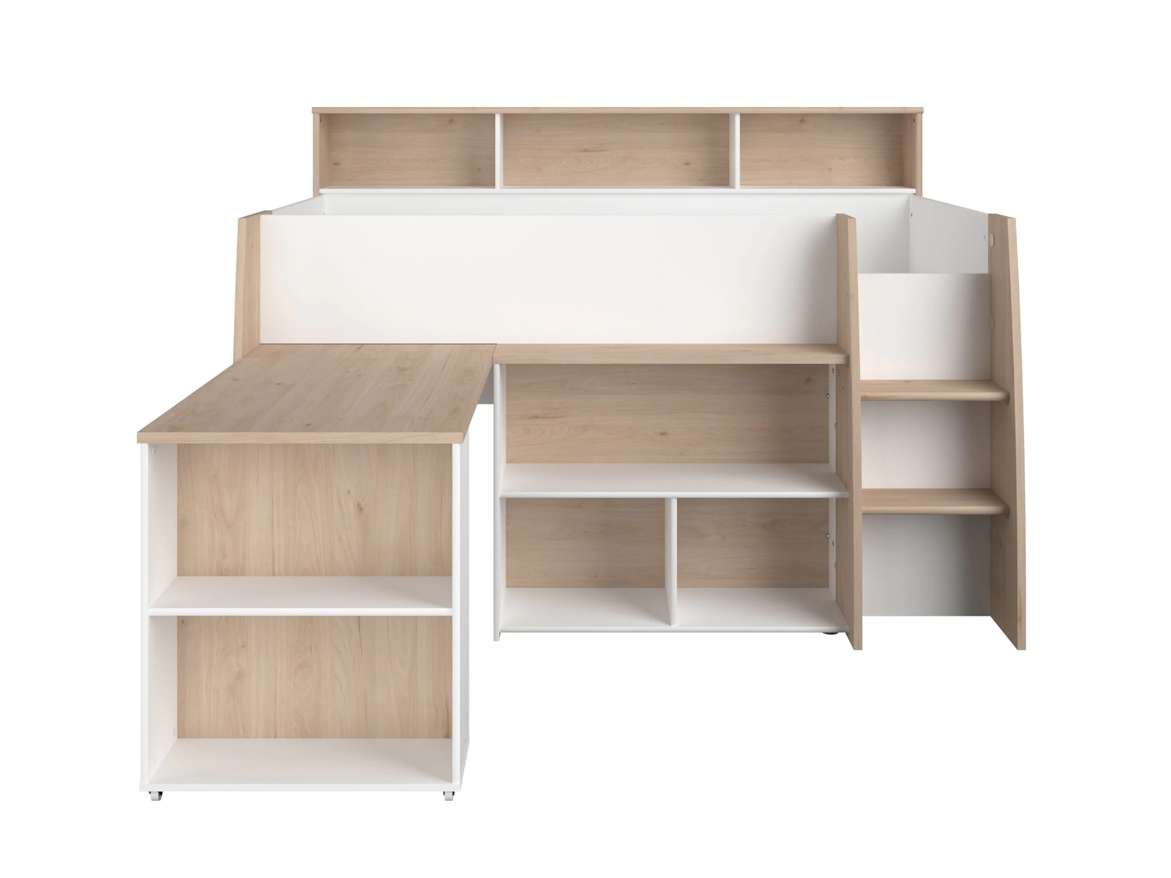 Lucas Halvhøy Seng med Skrivebord 90x200 - Hvit/Natur