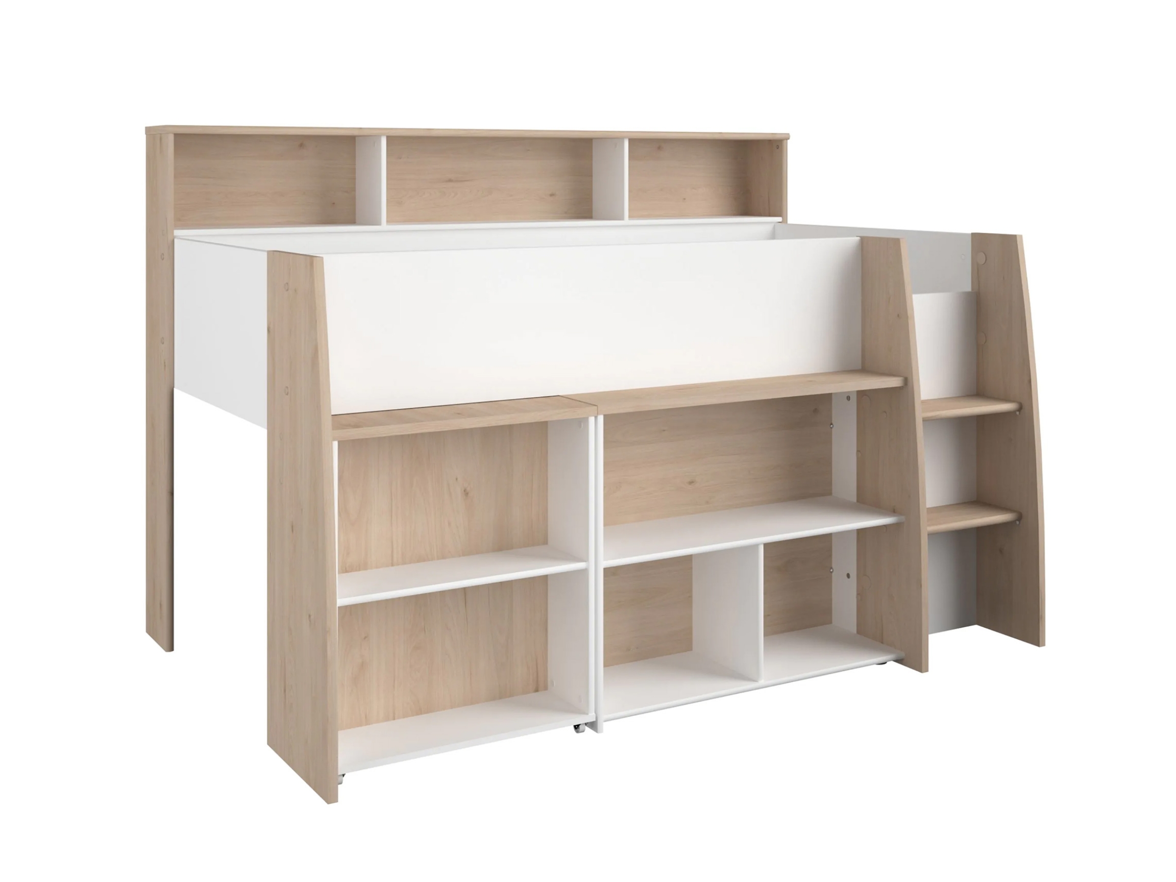 Lucas Halvhøy Seng med Skrivebord 90x200 - Hvit/Natur