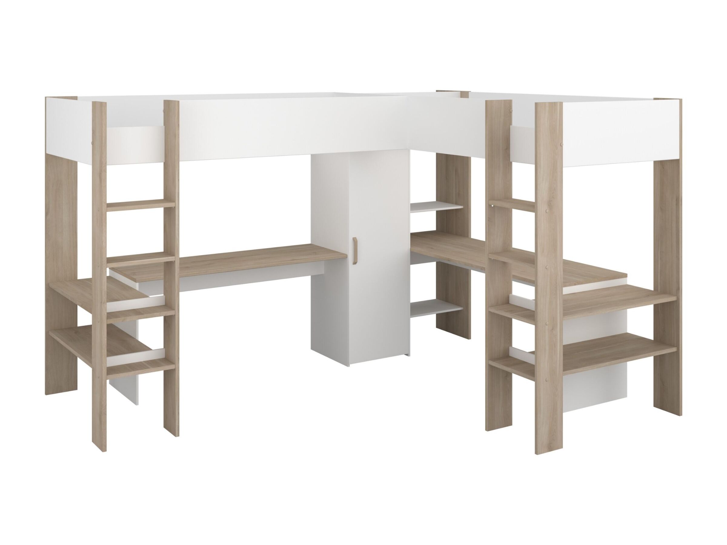 Alexandra Dobbel Loftseng med Skrivebord 90x200 - Hvit/Natur
