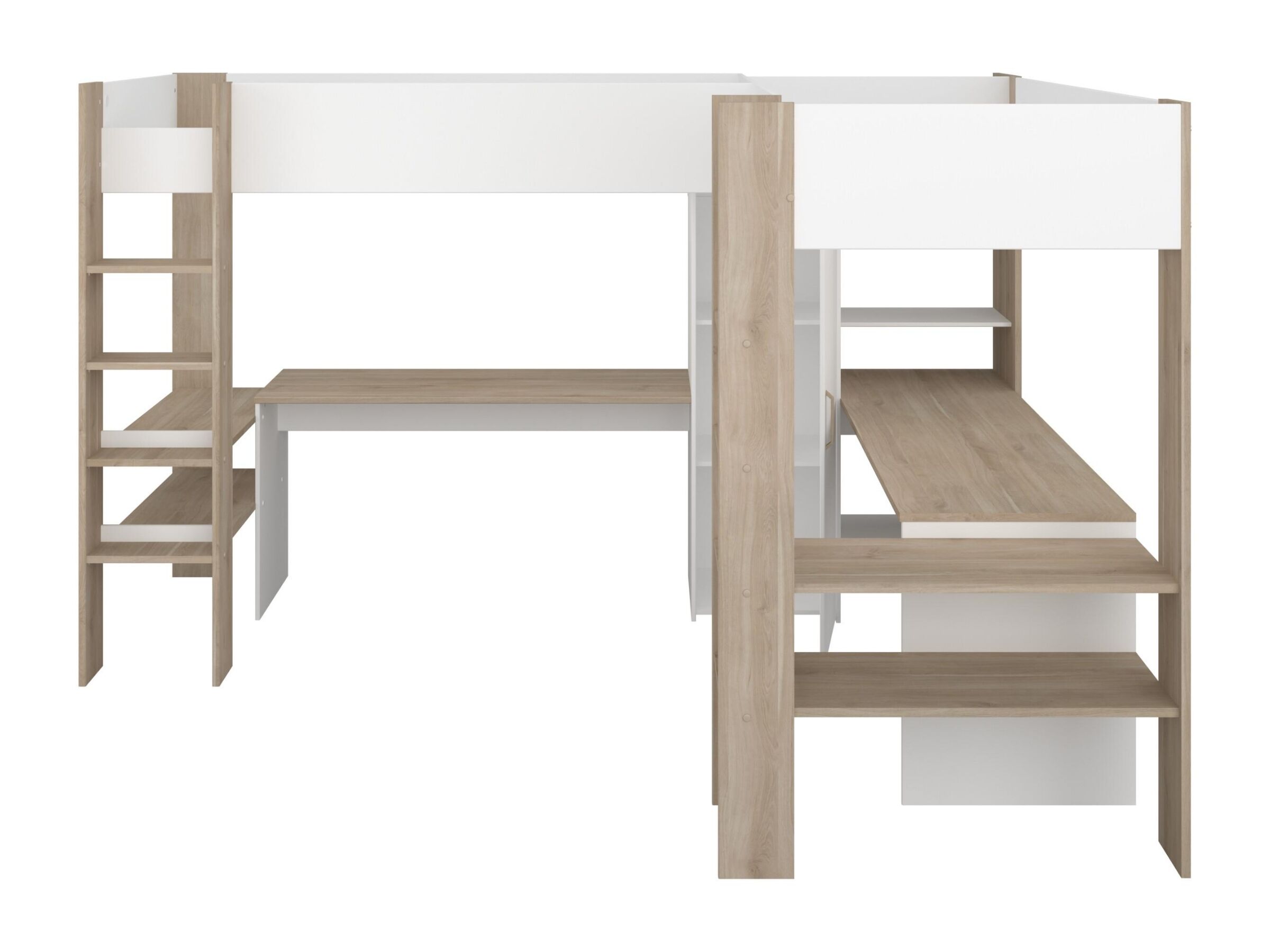 Alexandra Dobbel Loftseng med Skrivebord 90x200 - Hvit/Natur
