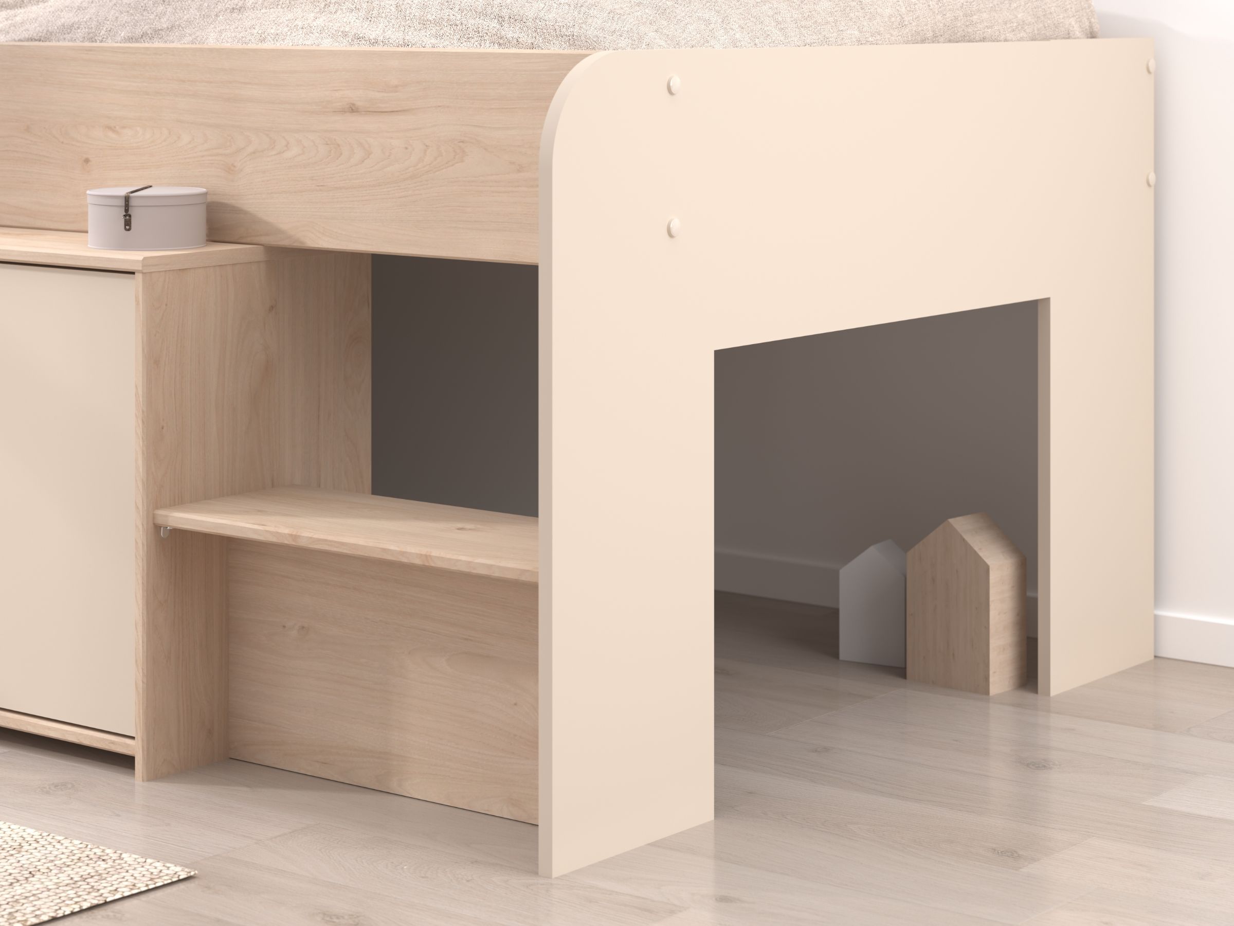 Ella Halvhøy Barneseng med Oppbevaring 90x200 - Beige