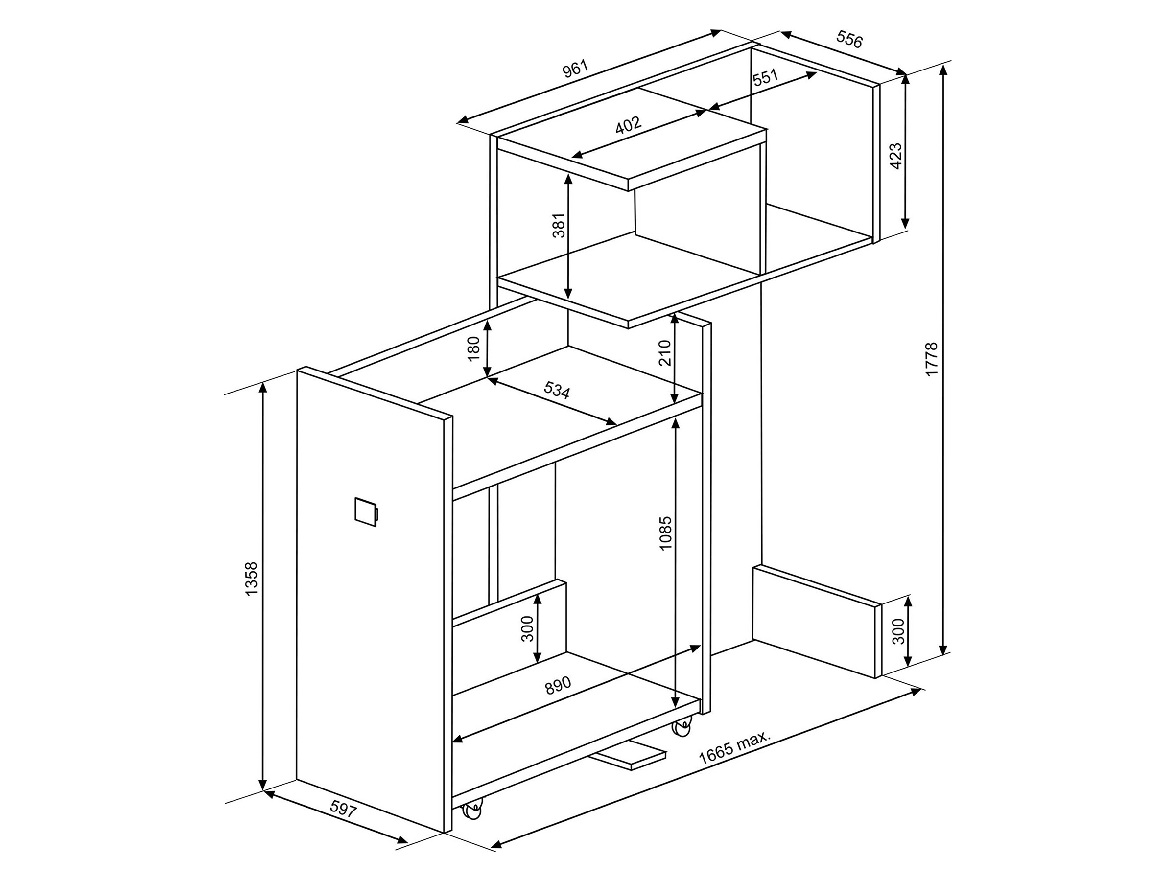 Loftseng med Skrivebord og Garderobe 90x200 - Hvit/Eik