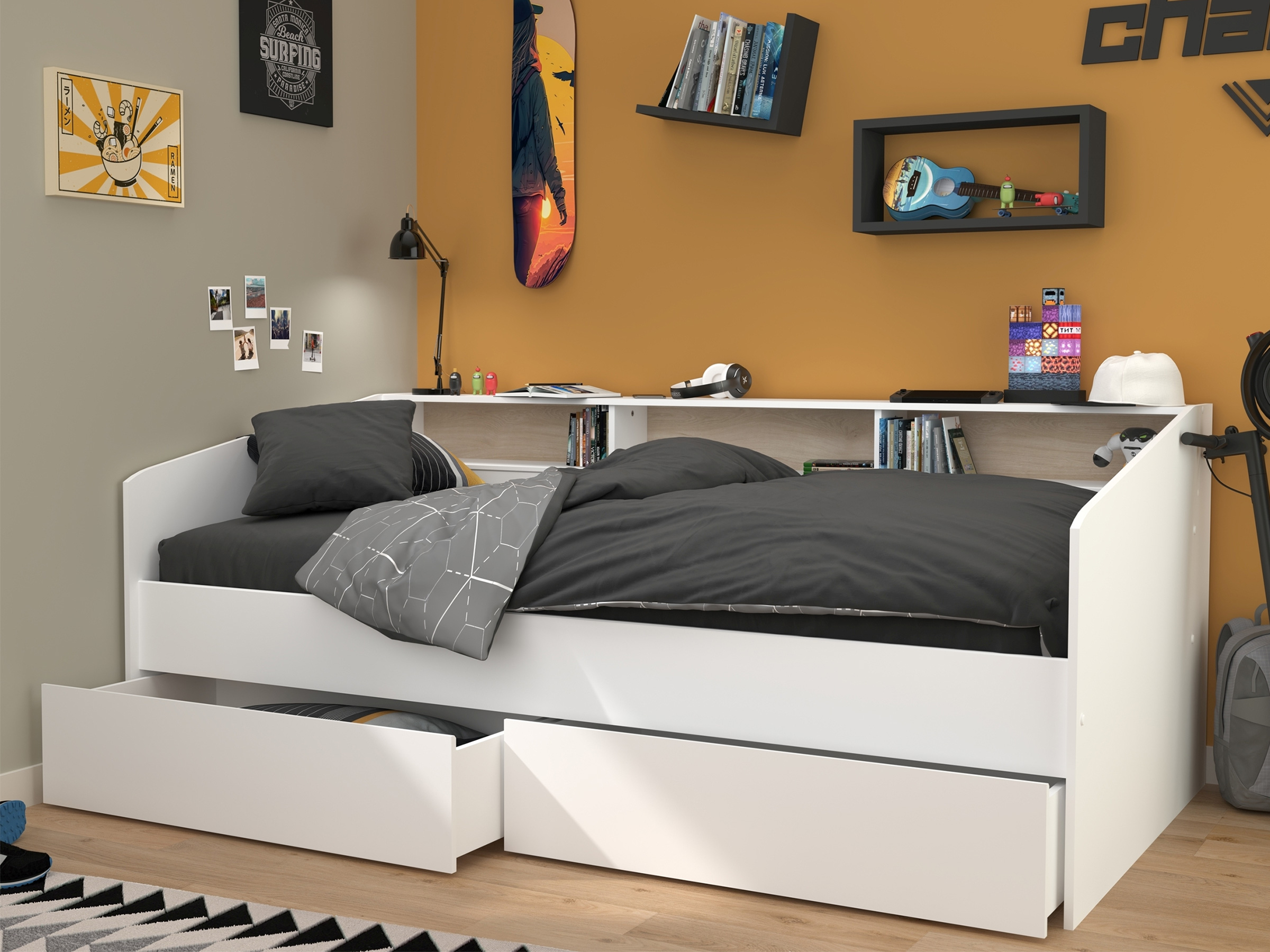 Daybed med Skuffer 90x200 - Hvit