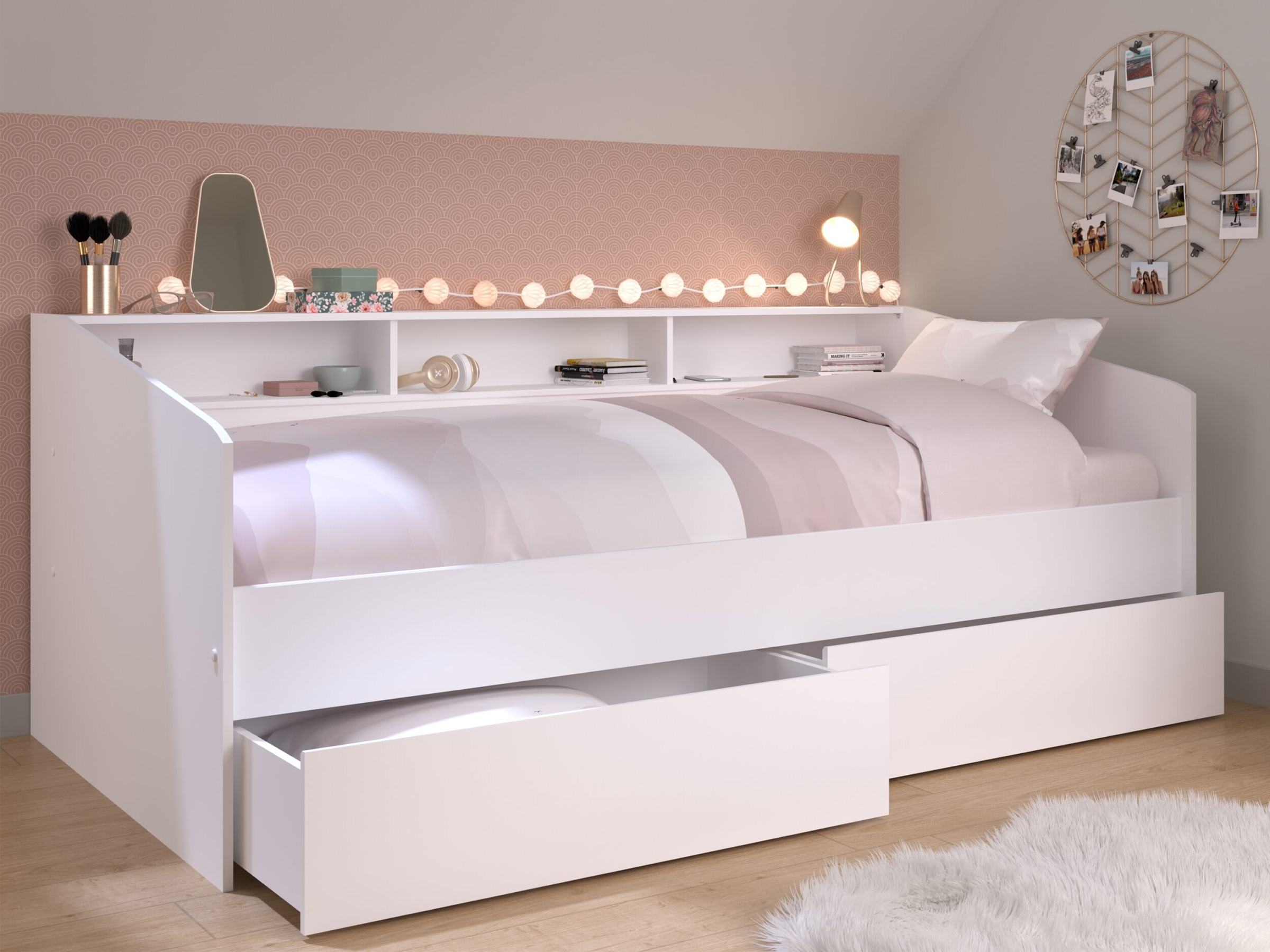 Daybed med Skuffer 90x200 - Hvit