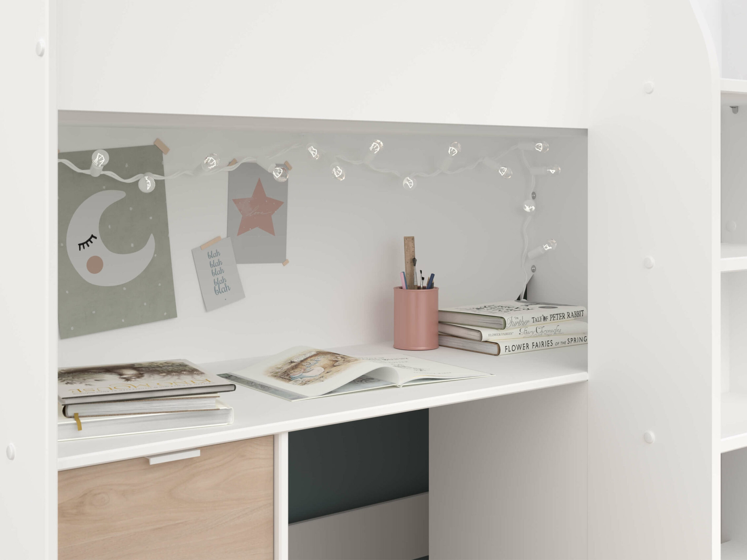 Junior Loftseng med Garderobe 90x200 - Hvit/Natur