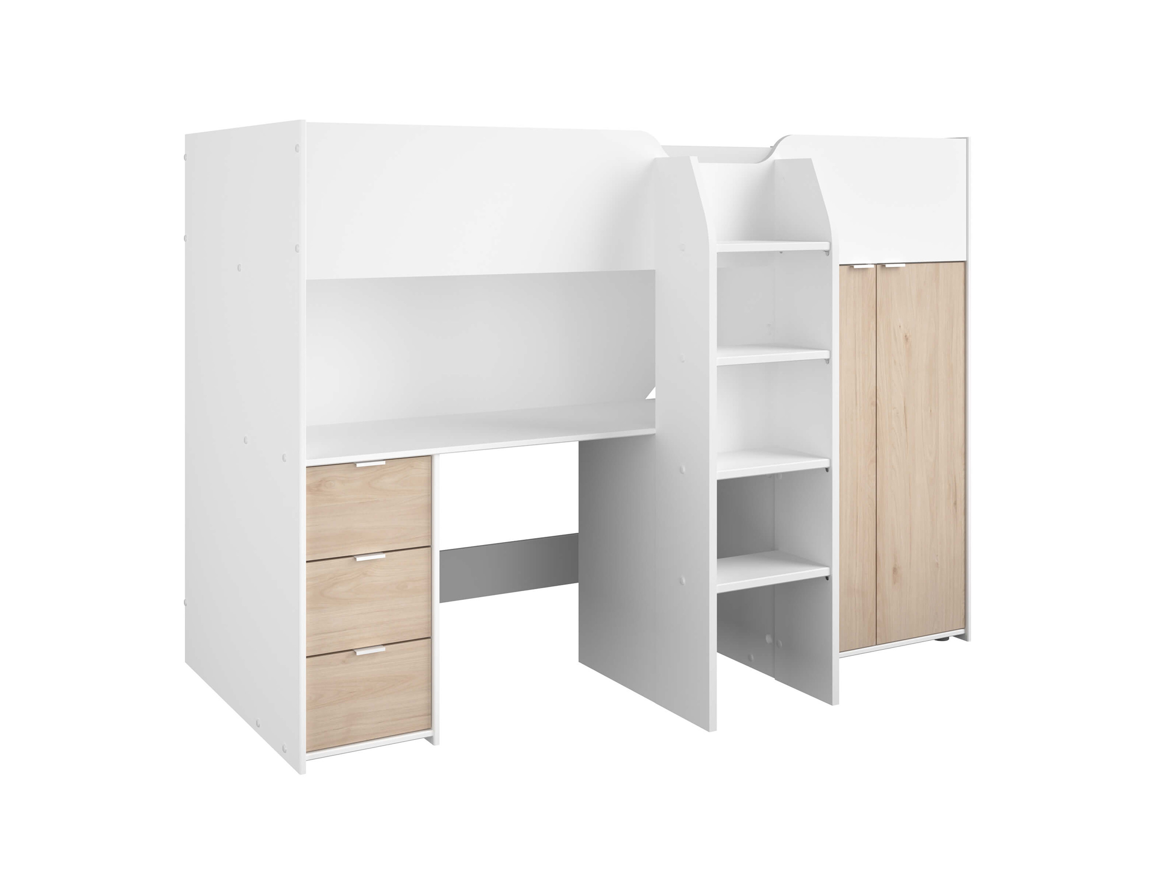 Junior Loftseng med Garderobe 90x200 - Hvit/Natur