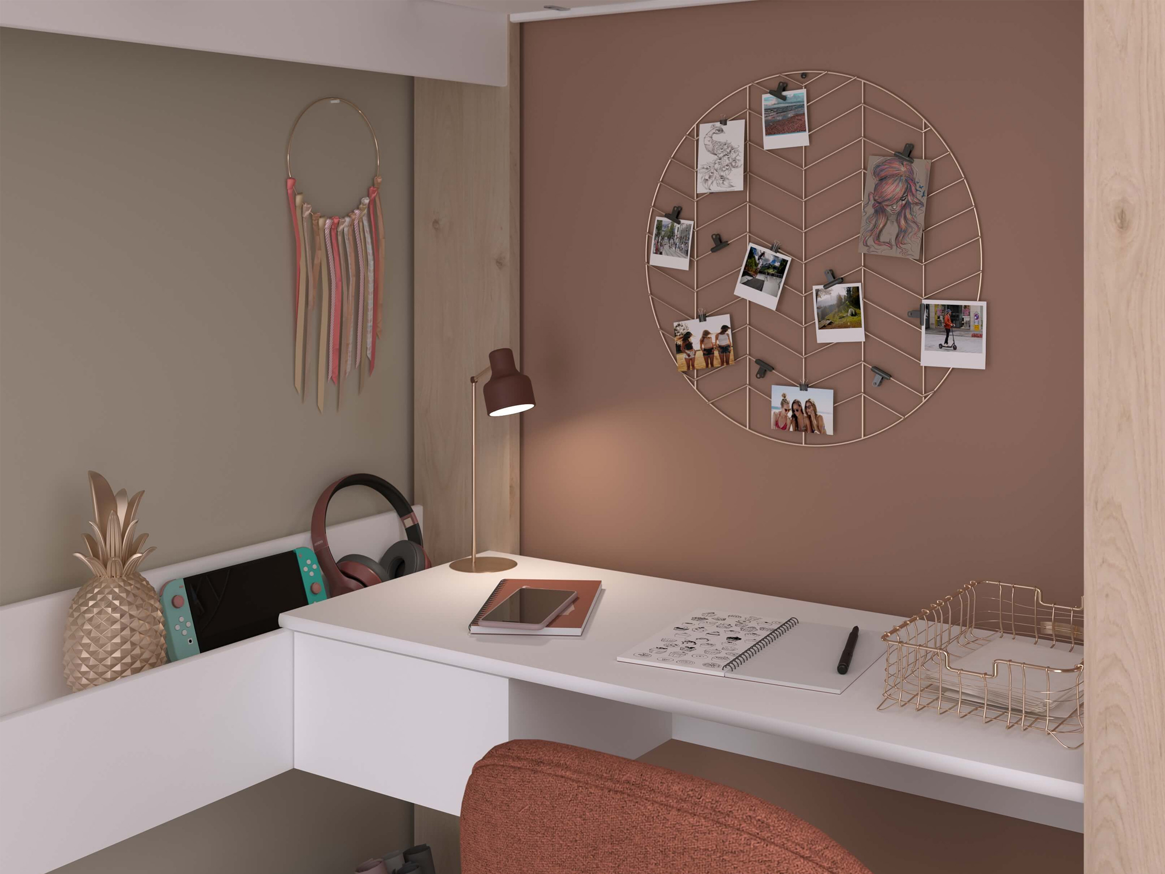 Shelter Loftseng med Skrivebord og Skap 90x200 – Natur/Hvit