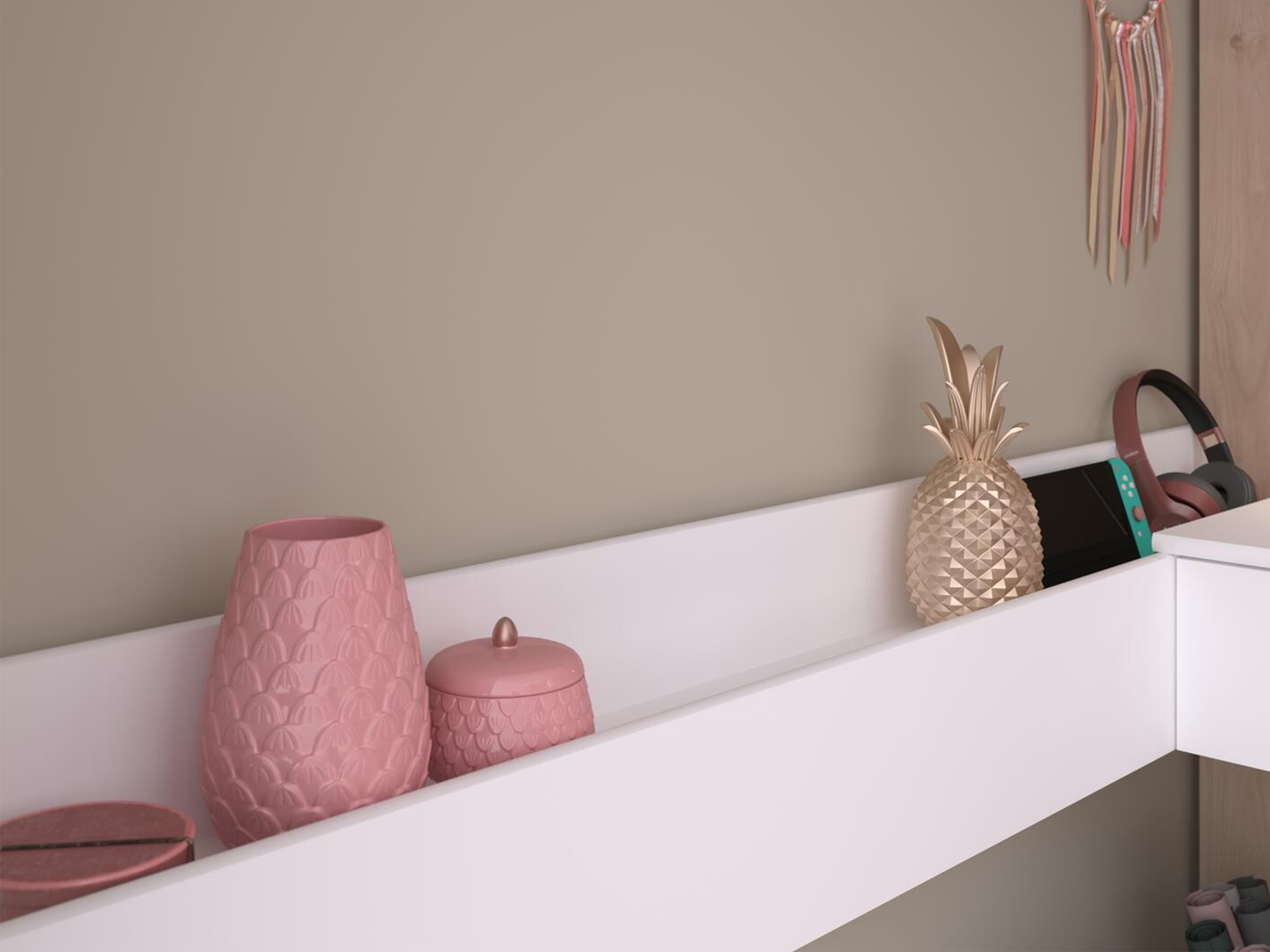 Shelter Loftseng med Skrivebord og Skap 90x200 – Natur/Hvit